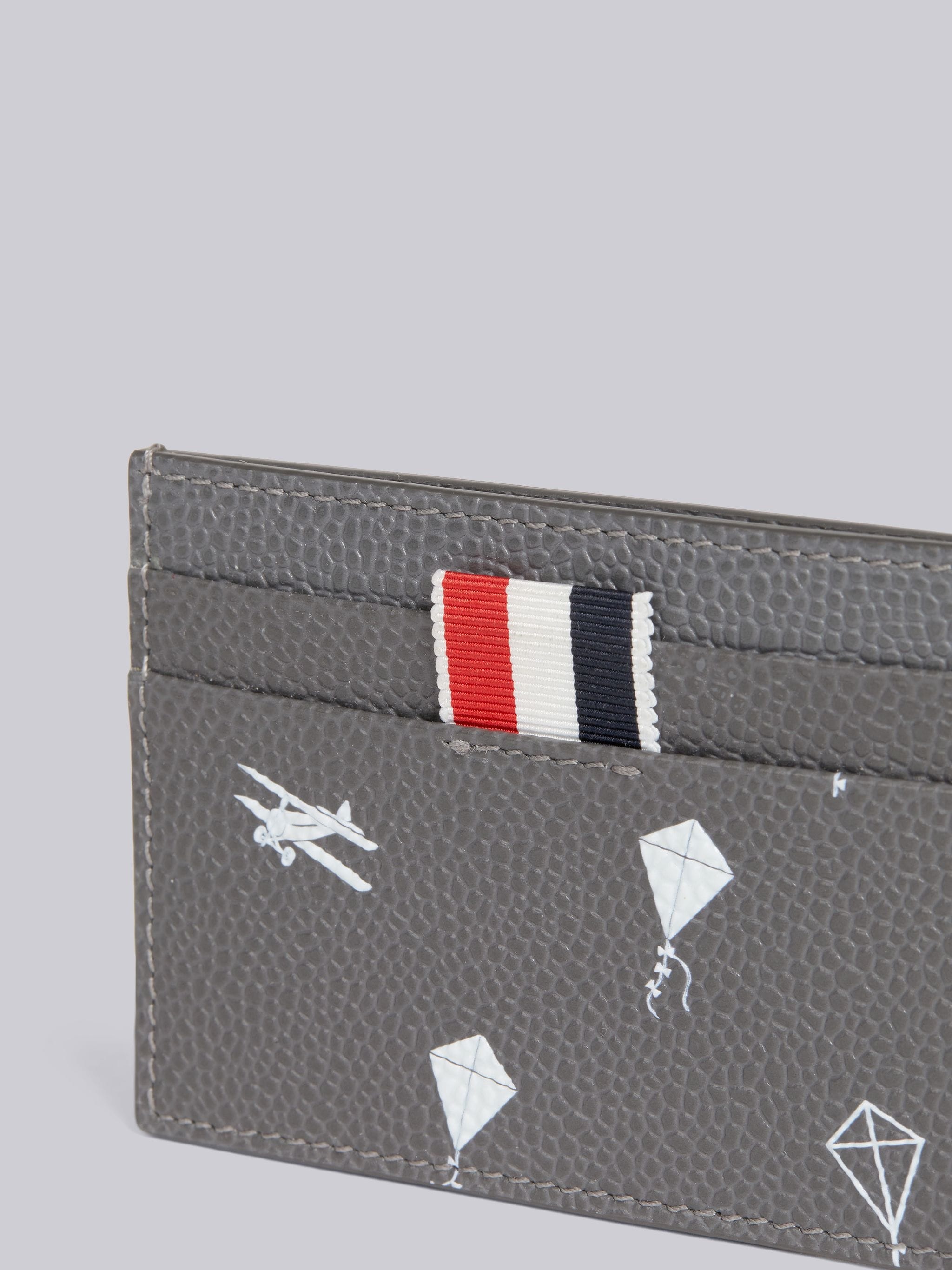 Dark Grey Pebble Grain Leather 3d Kite Half Drop Single Card Holder - 2