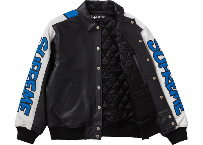 Supreme Supreme Smurfs Leather Varsity Jacket Black outlook