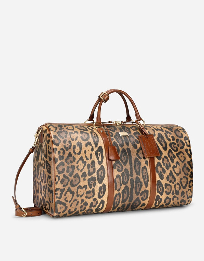 Medium travel bag in leopard-print Crespo with branded plate 3