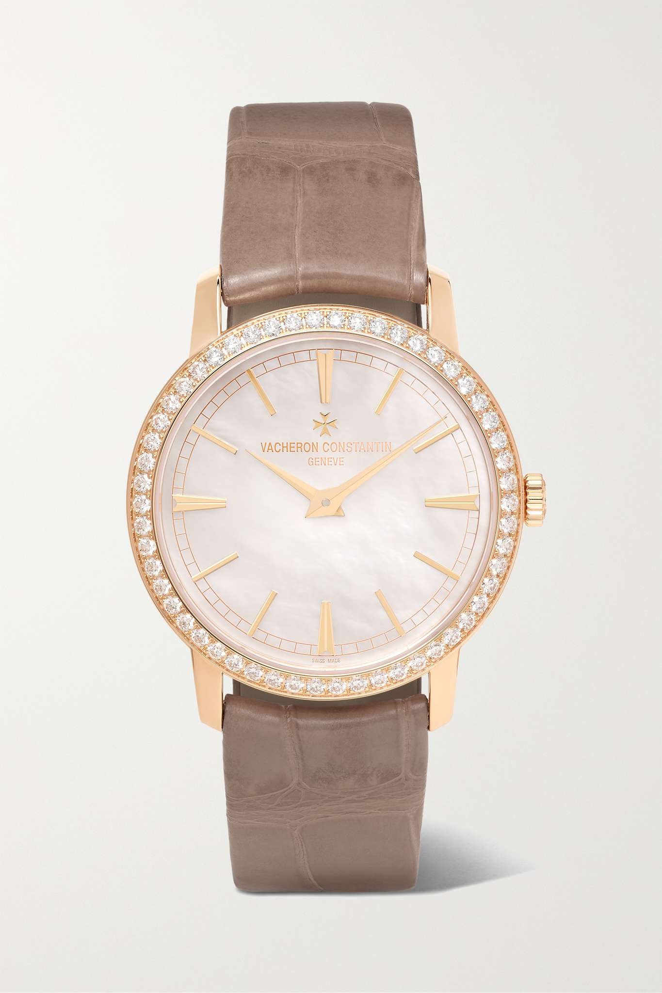 Traditionnelle Hand-Wound 33mm 18-karat pink gold, alligator and diamond watch - 1
