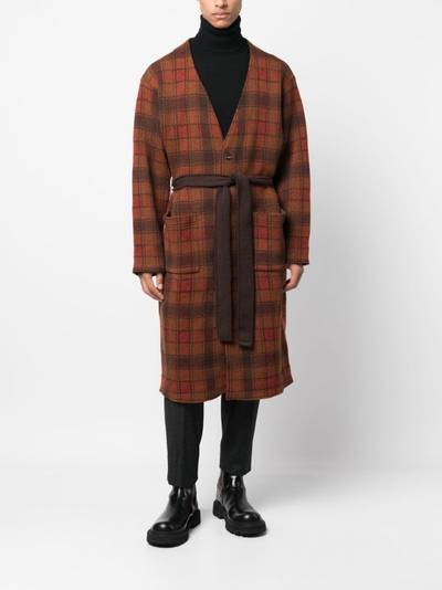 White Mountaineering checked tie-waist cardigan outlook