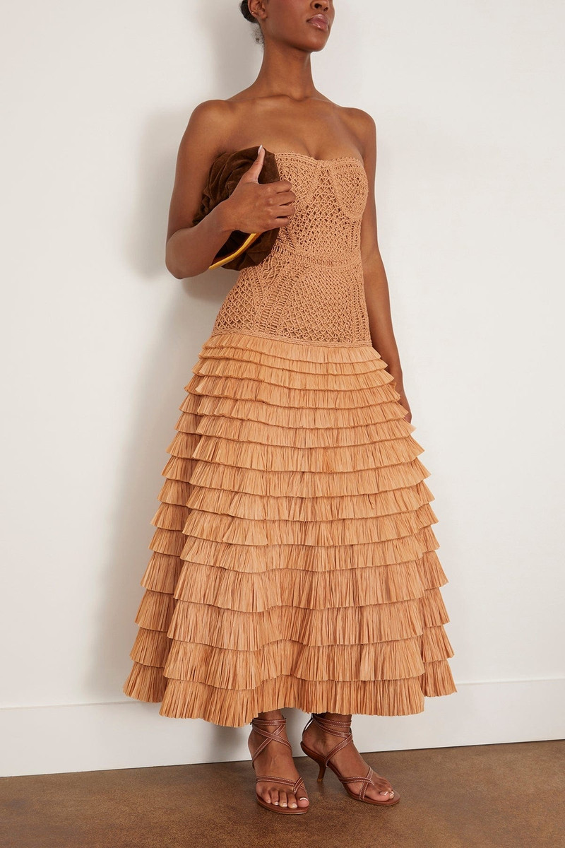 SIMKHAI Santana Bustier Midi Dress in Straw outlook