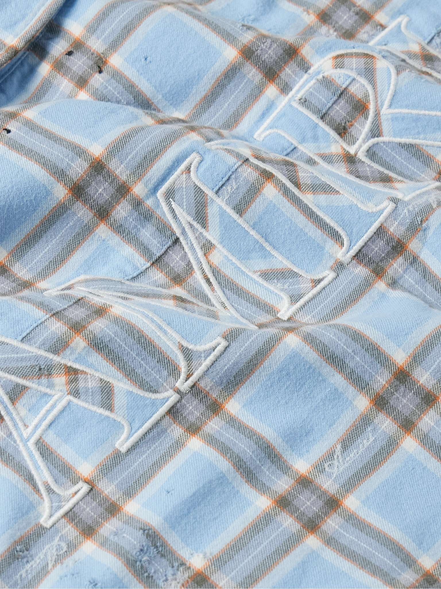 Shotgun Logo-Appliqued Distressed Checked Cotton-Flannel Shirt - 4