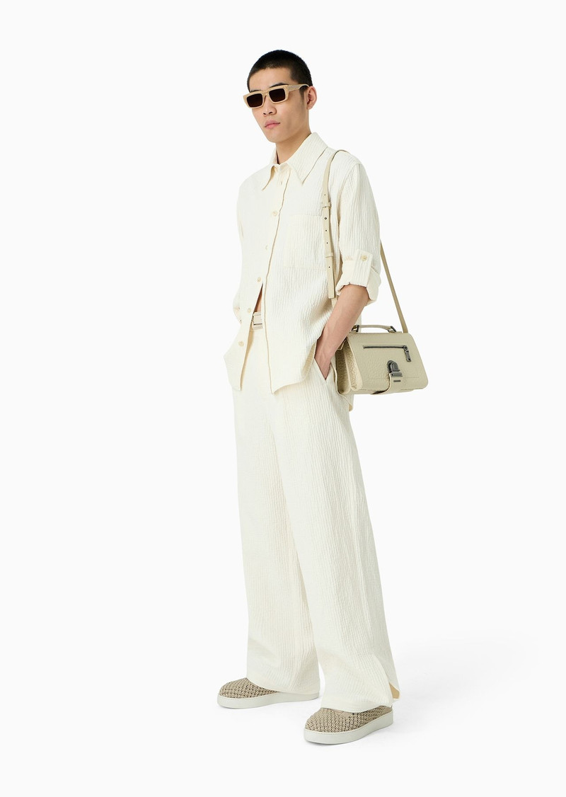 Trousers with slit in the hem in bark-effect linen blend 3