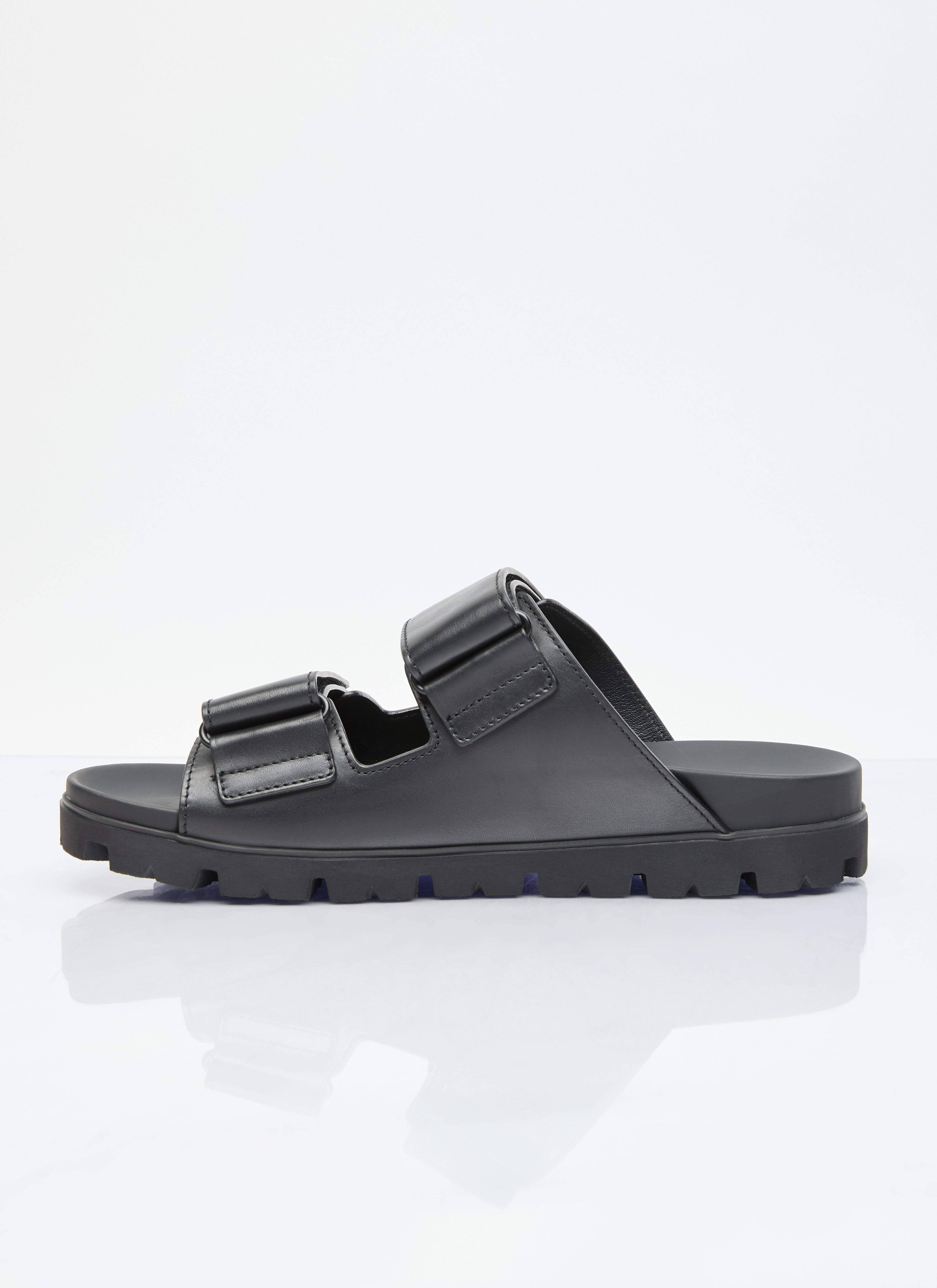 Prada Men Logo Plaque Leather Slides - 4