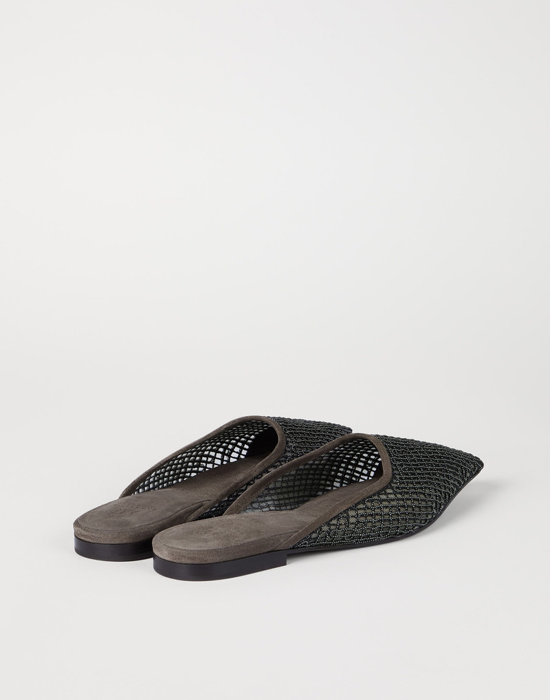 Brunello Cucinelli Precious net embroidery mules in suede outlook