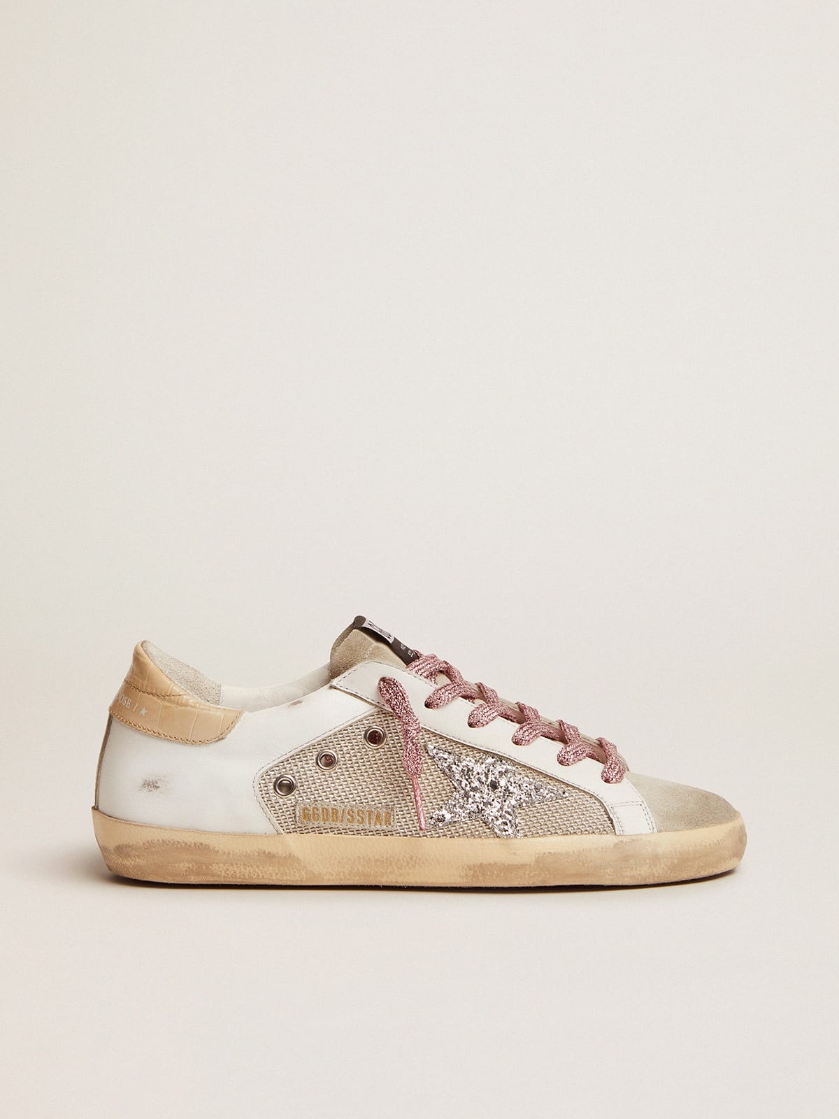 Golden Goose Super-Star sneakers in white leather and silver mesh |  REVERSIBLE