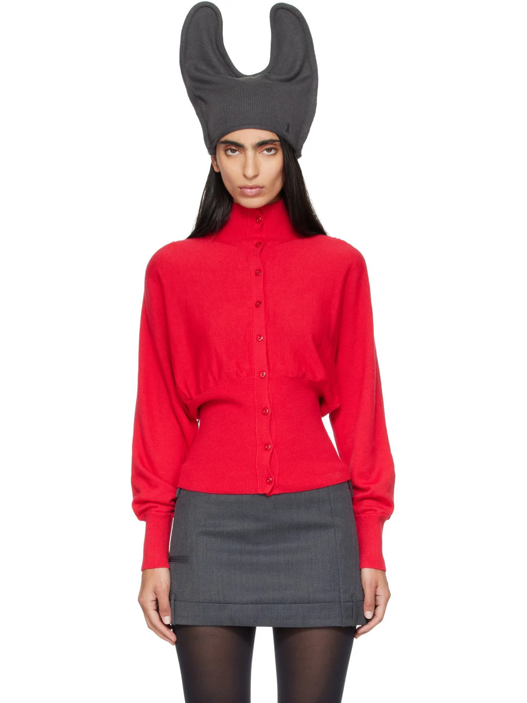 Red Button Up Blouson Cardigan - 1