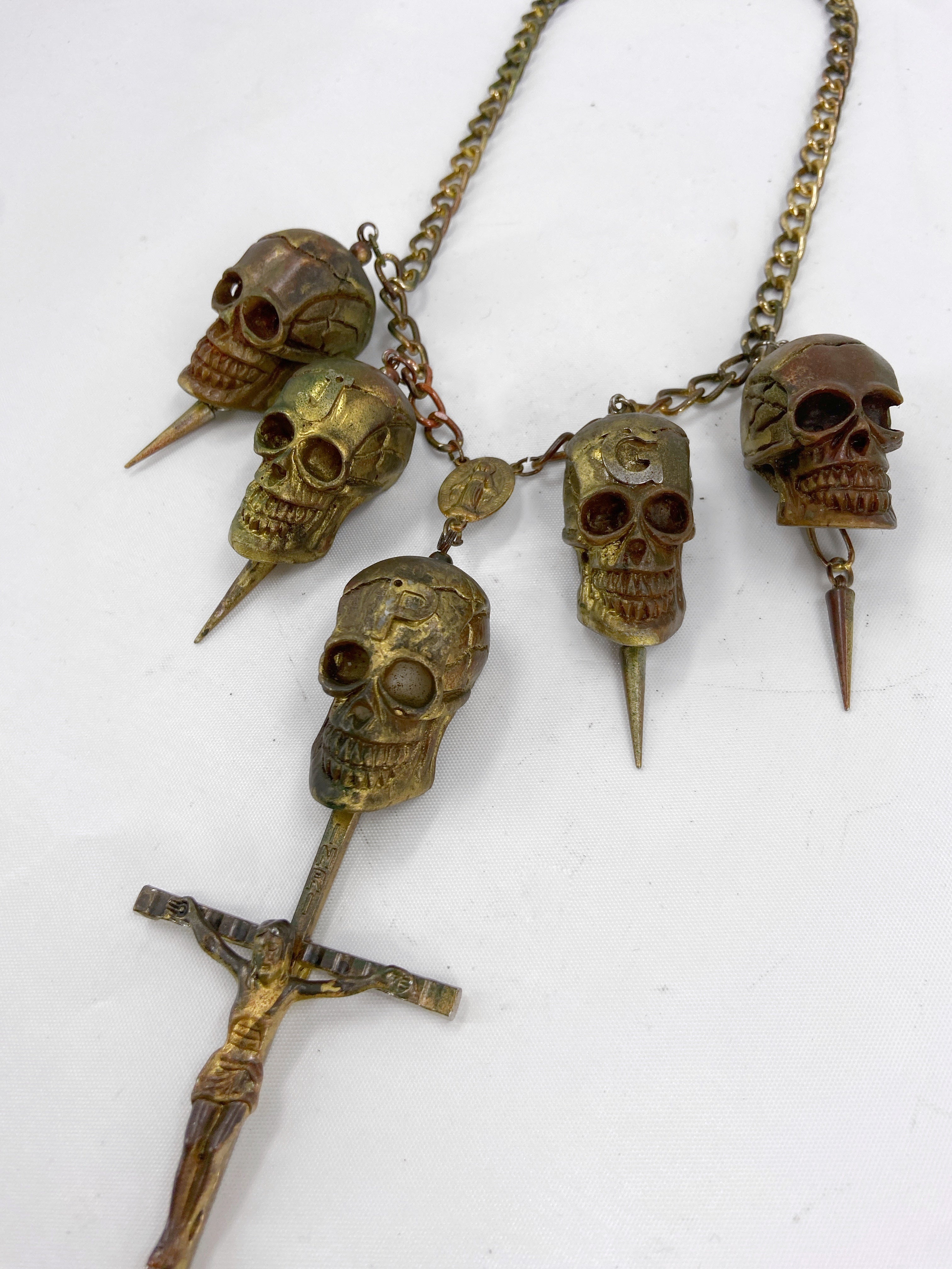 Jean Paul Gaultier 90S Sample 1/1 Gothic JPG Logo 5 Skull Crucifix Cross Chain Necklace - 8