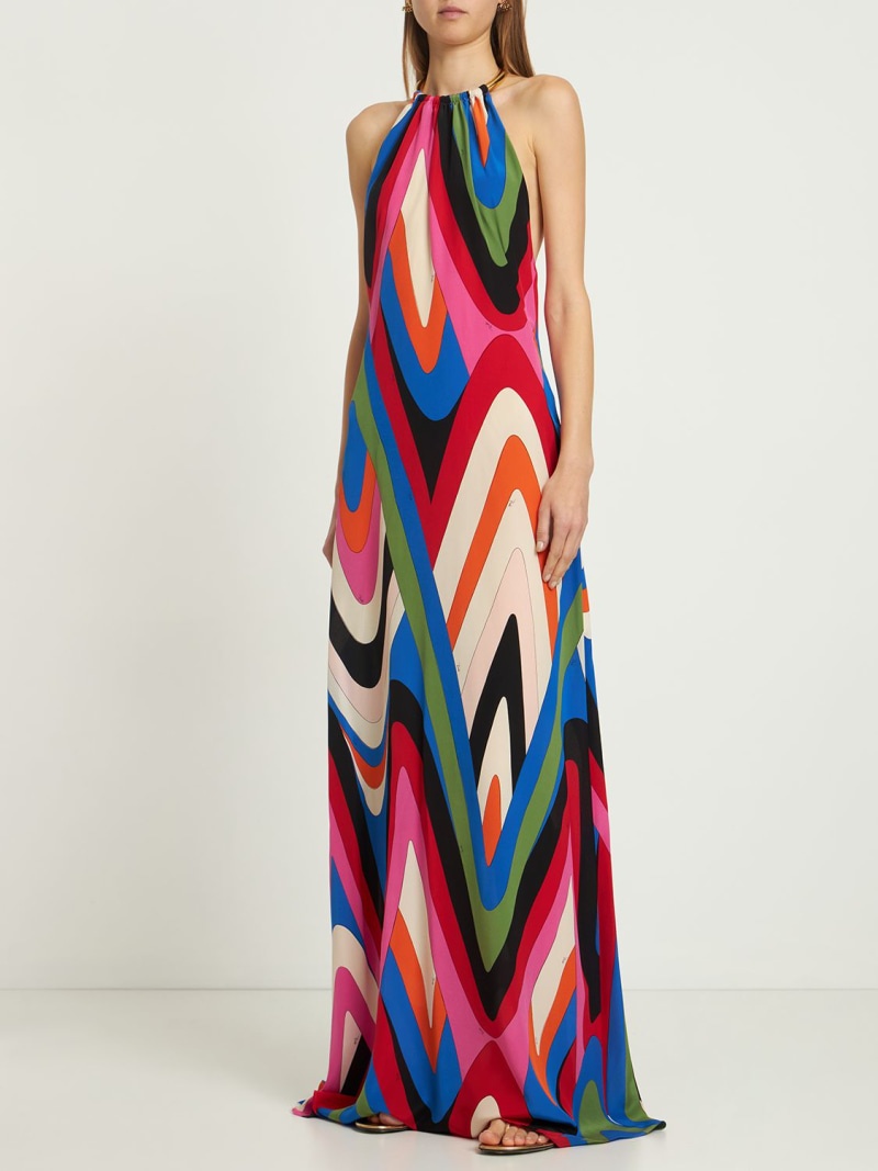 Crepe de chine Moiré print long dress - 2