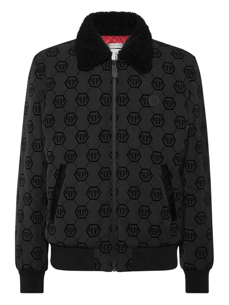 monogram shearling-collar bomber jacket 1