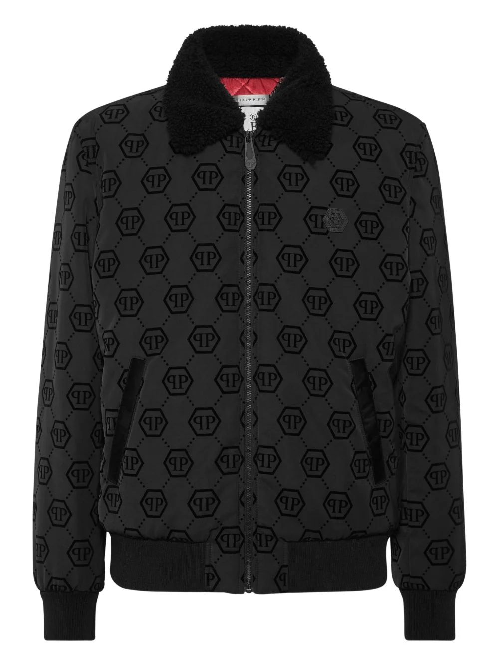 monogram shearling-collar bomber jacket - 1