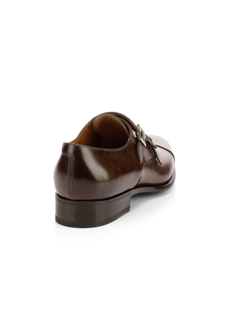 Men's Ira Double Monk Strap Leather Loafers - Medium Brown 3