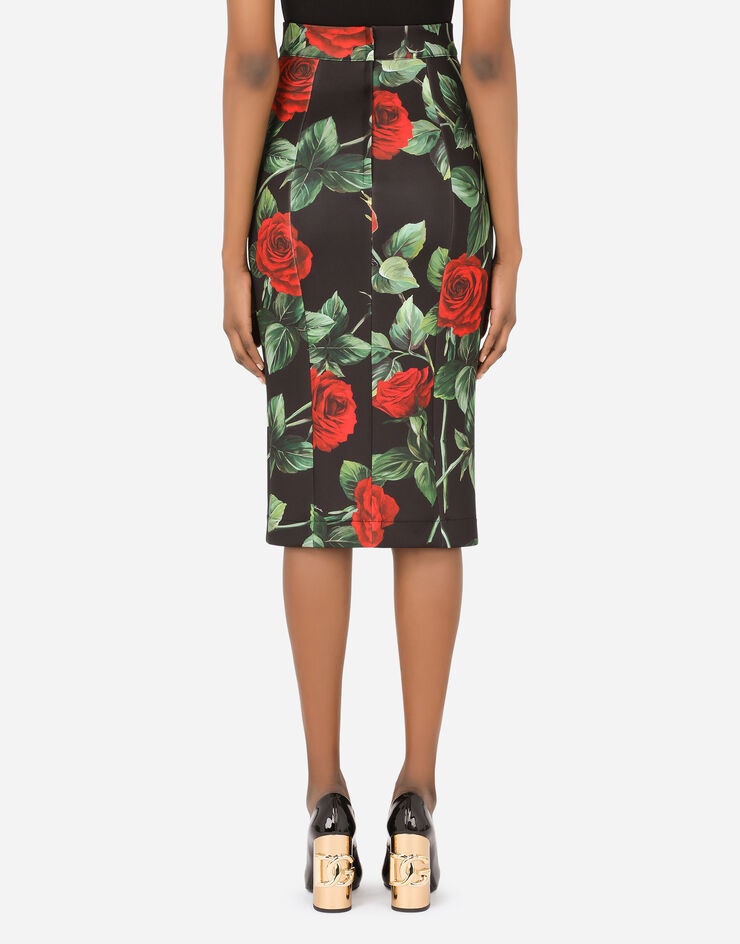 Rose-print technical jersey midi skirt - 2