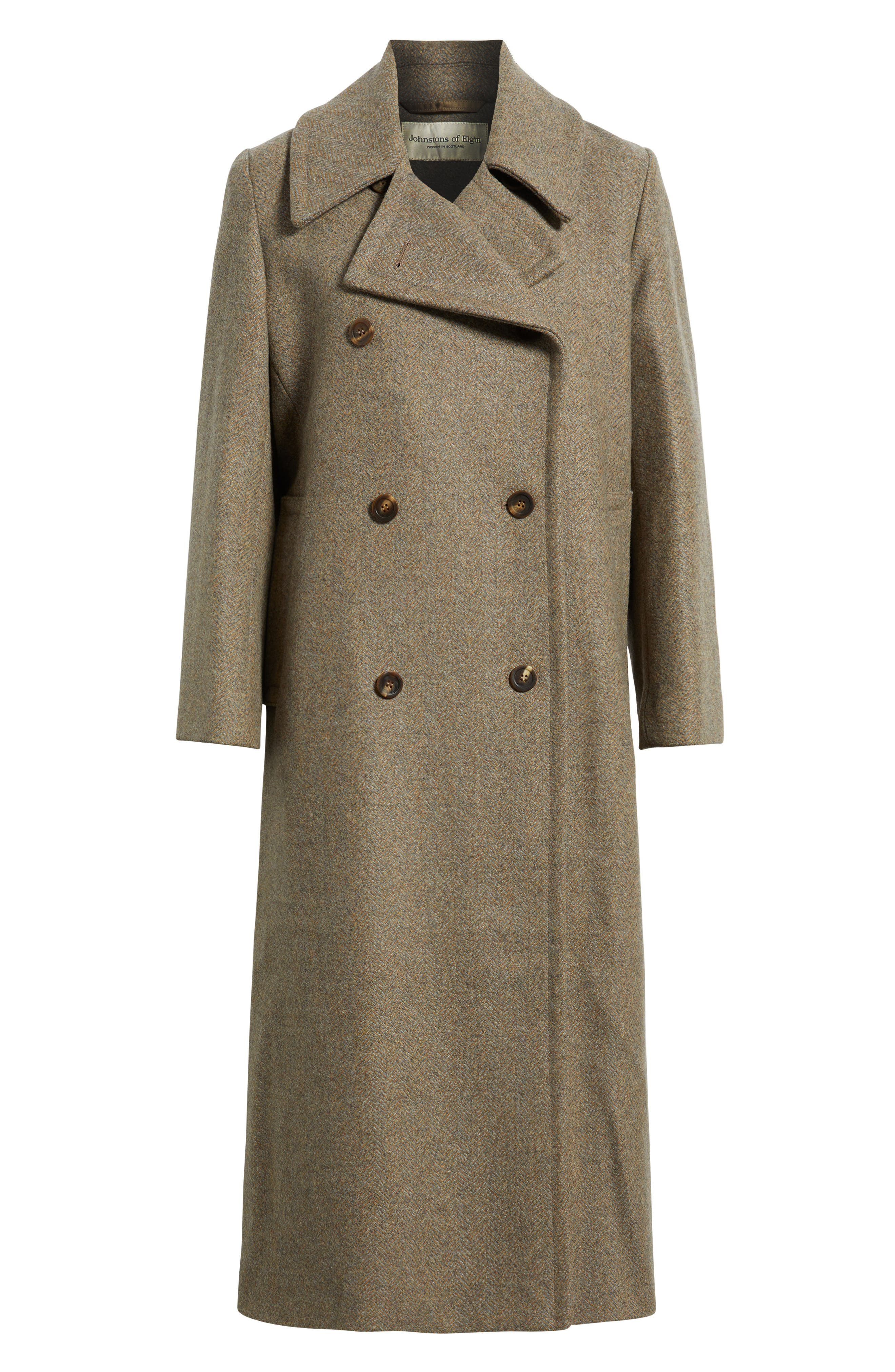 Johnstons of Elgin Great Double Breasted Wool Coat in Partridge Tweed Herringbone at Nordstrom - 7