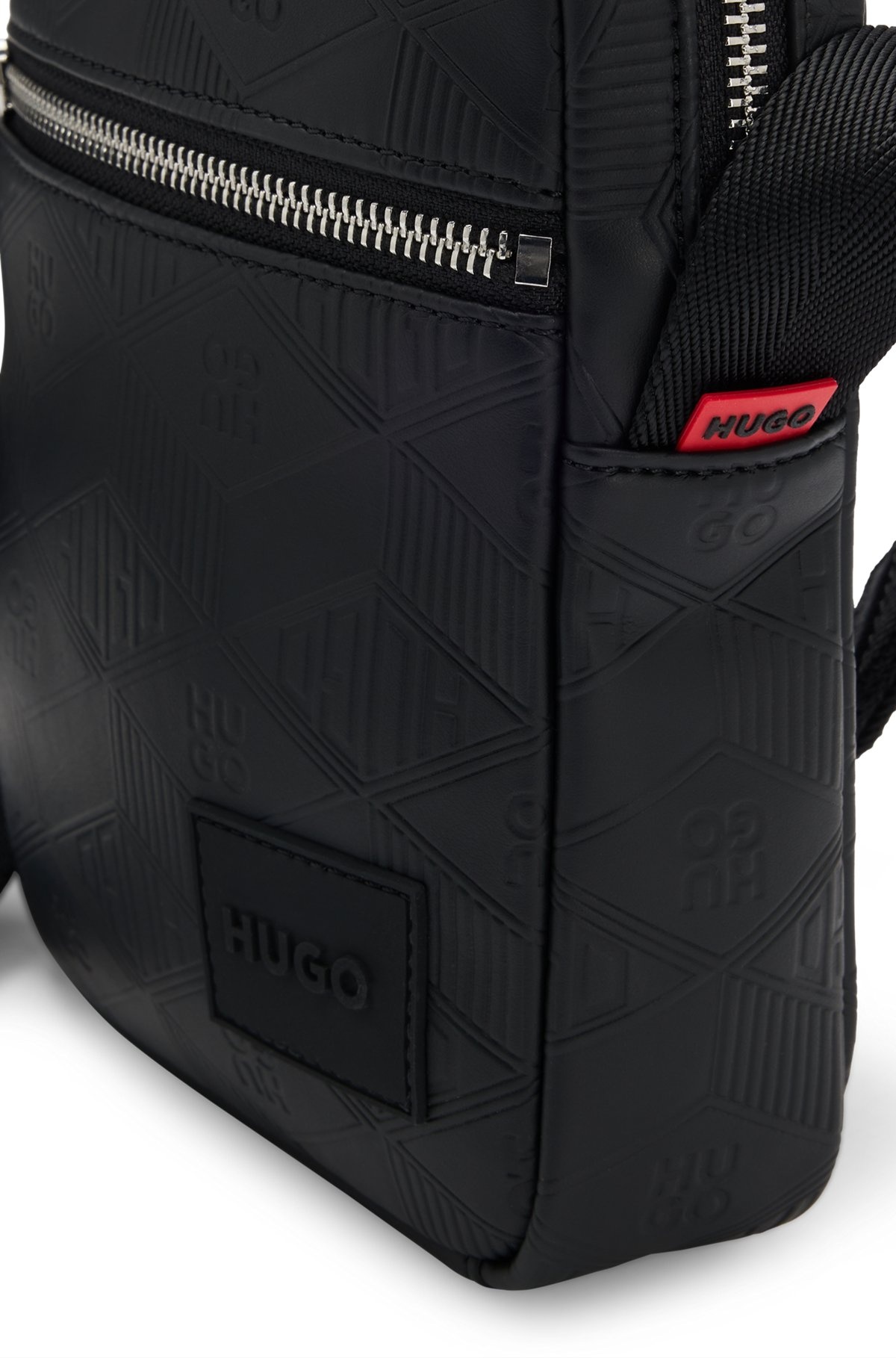 FAUX-LEATHER REPORTER BAG WITH STACKED AND GEOMETRIC LOGOS - 7
