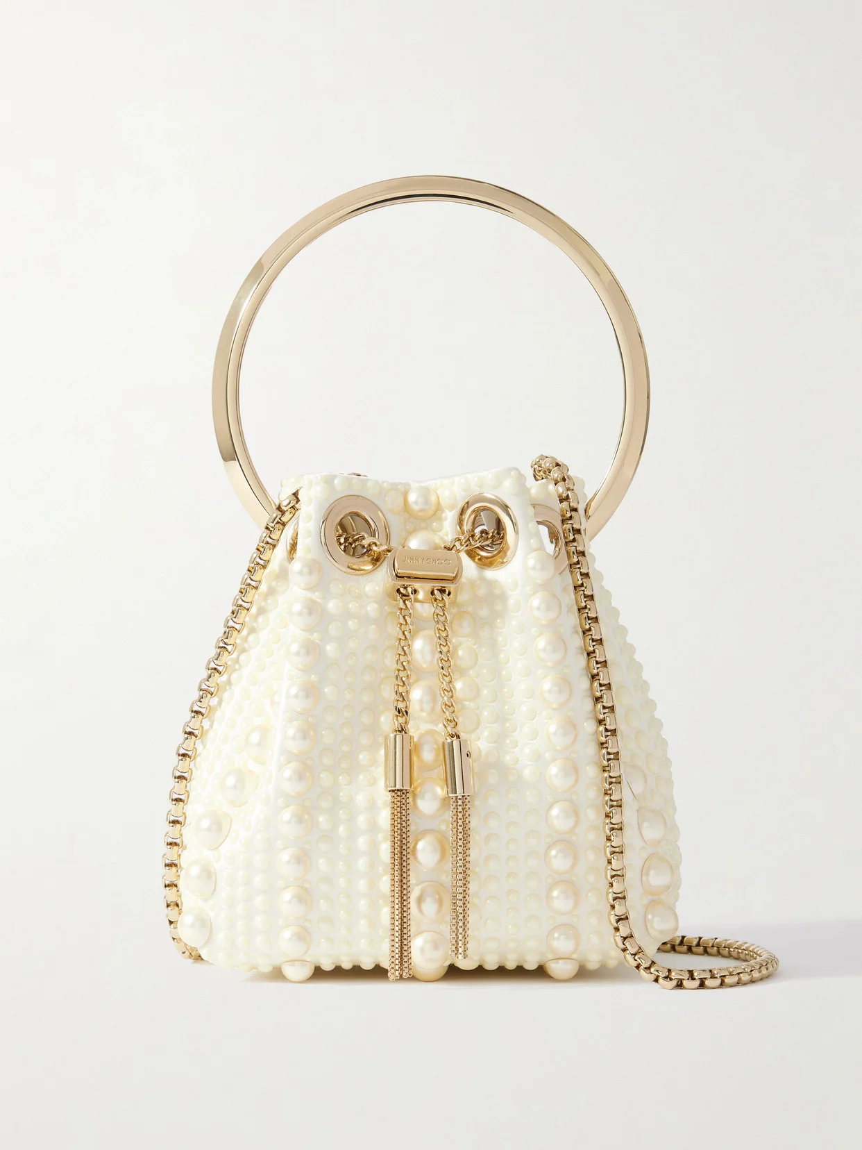 Bon Bon Micro Faux Pearl-embellished Satin Bucket Bag - 1