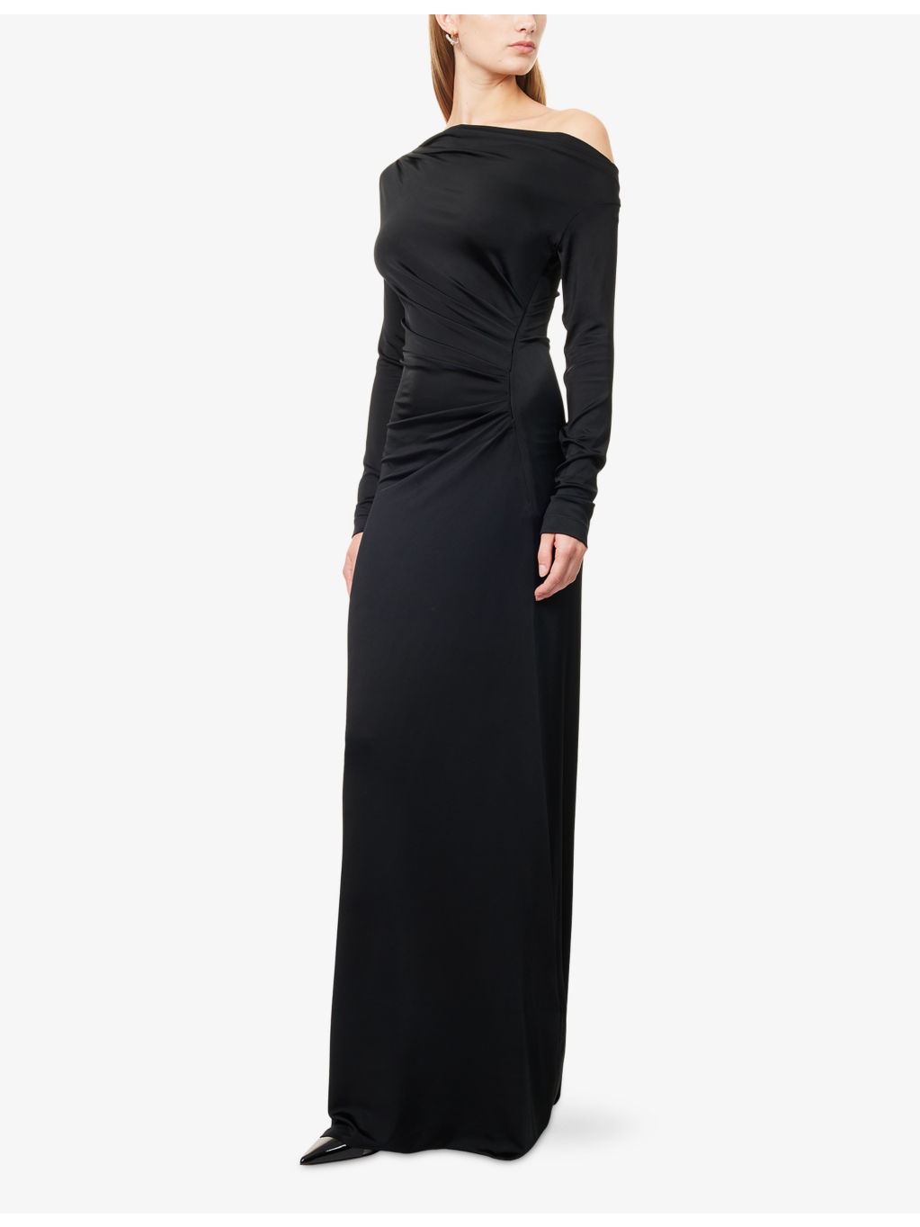 Off-Shoulder Draped Woven Maxi Dress - 3