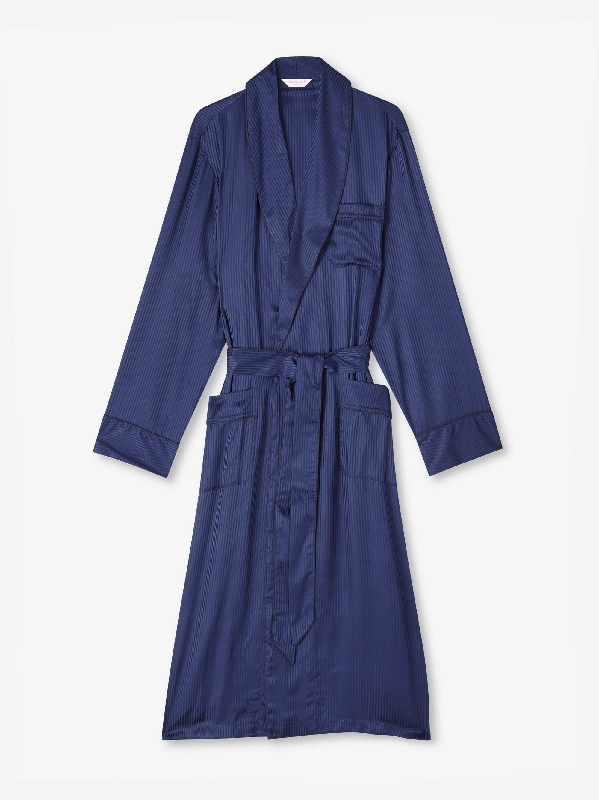 Men's Dressing Gown Woburn 8 Silk Satin Navy - 2