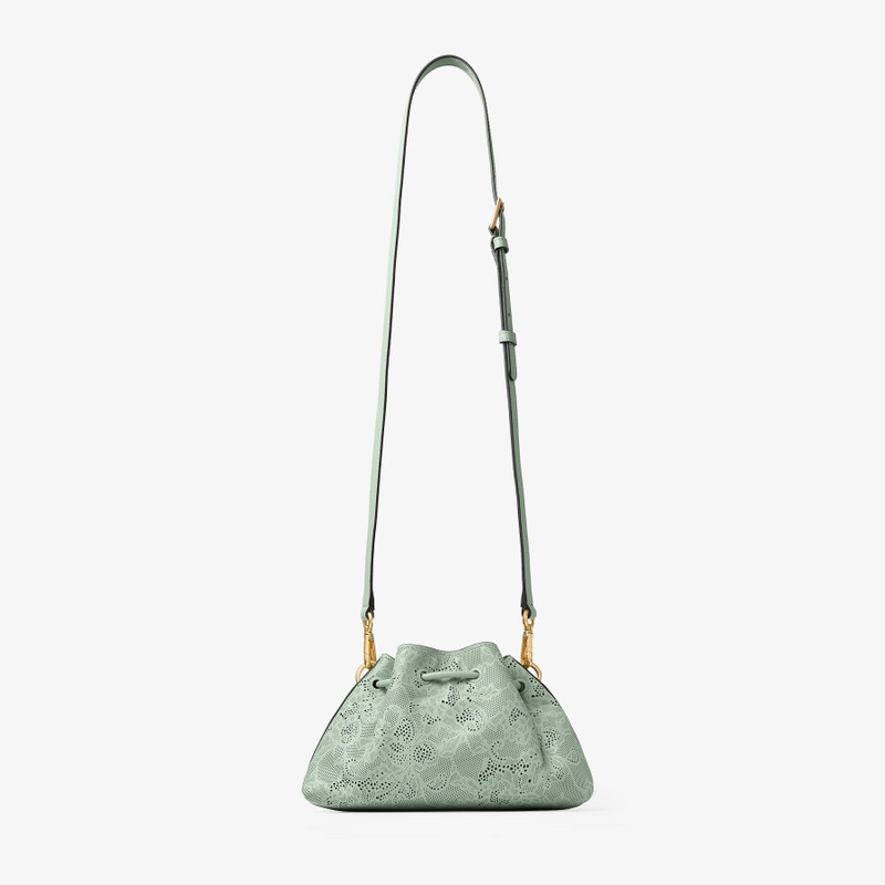 Cinch Small Verde Jimmy Choo Perforated Leather Lace Bucket Bag 6