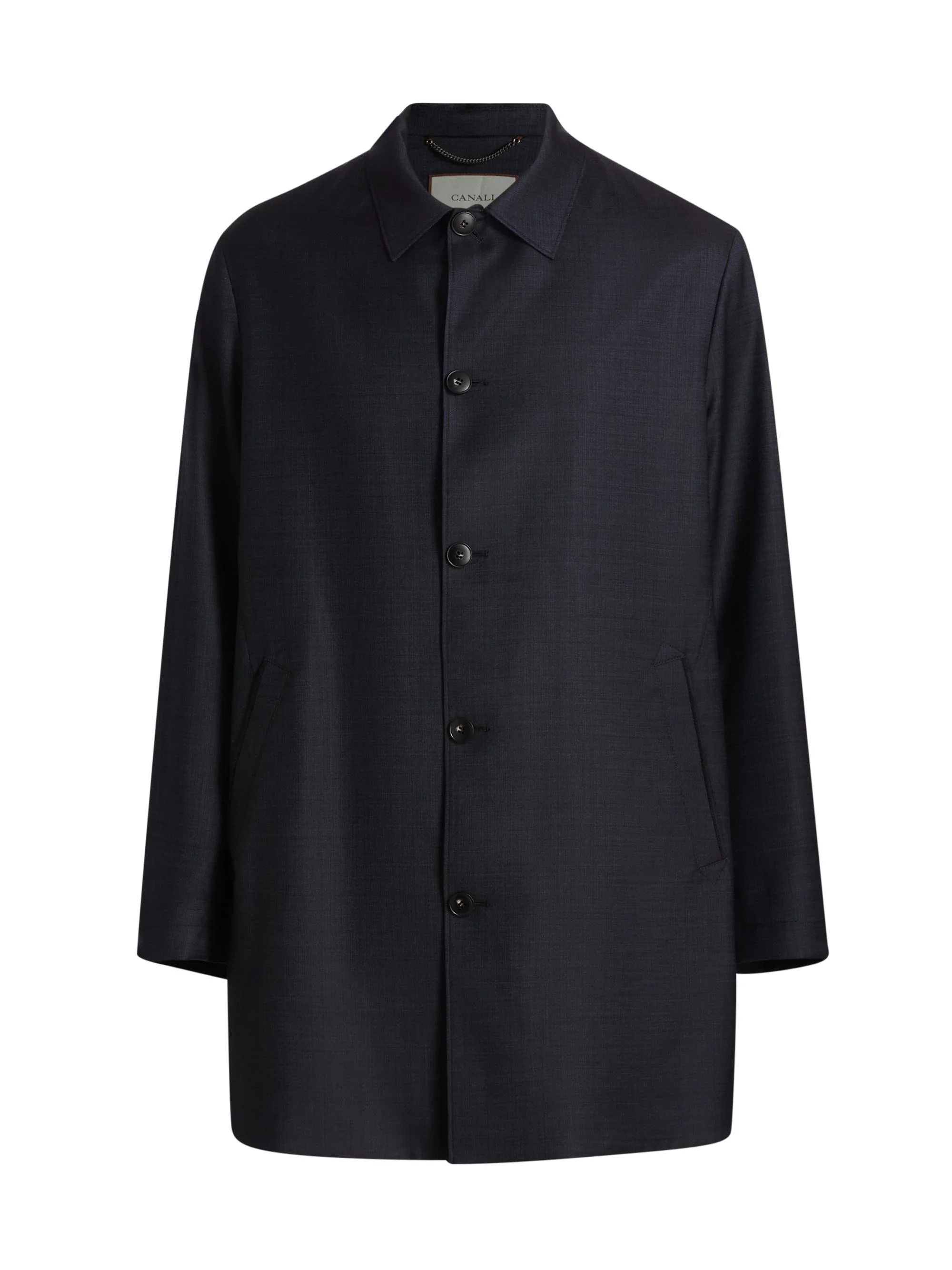 Men's Denim-Effect Wool Raincoat - Navy - 1