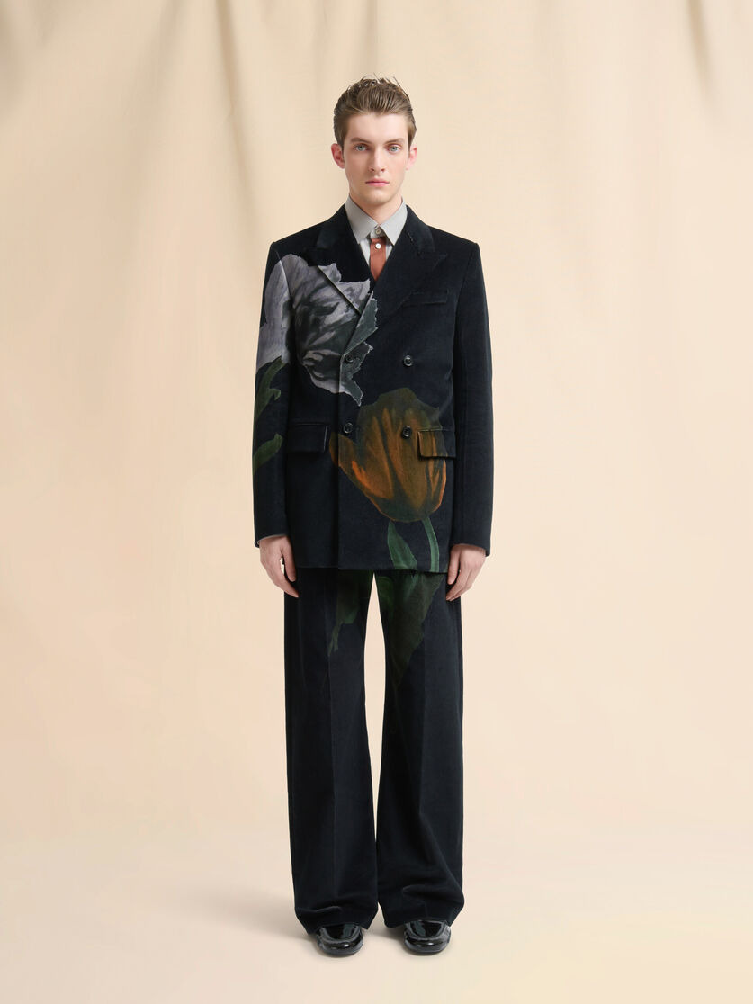 BLACK VELVET BLAZER WITH TULIP PRINT - 2