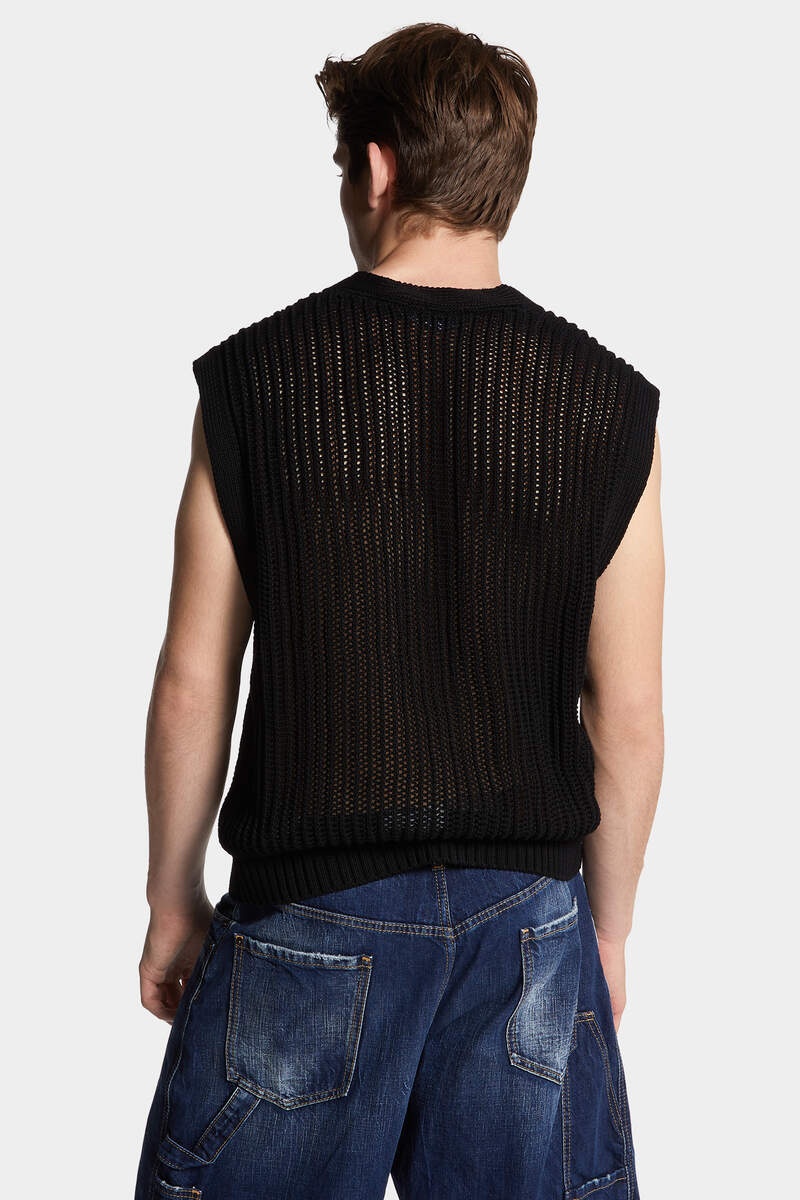 OPEN-KNIT V NECK VEST - 4