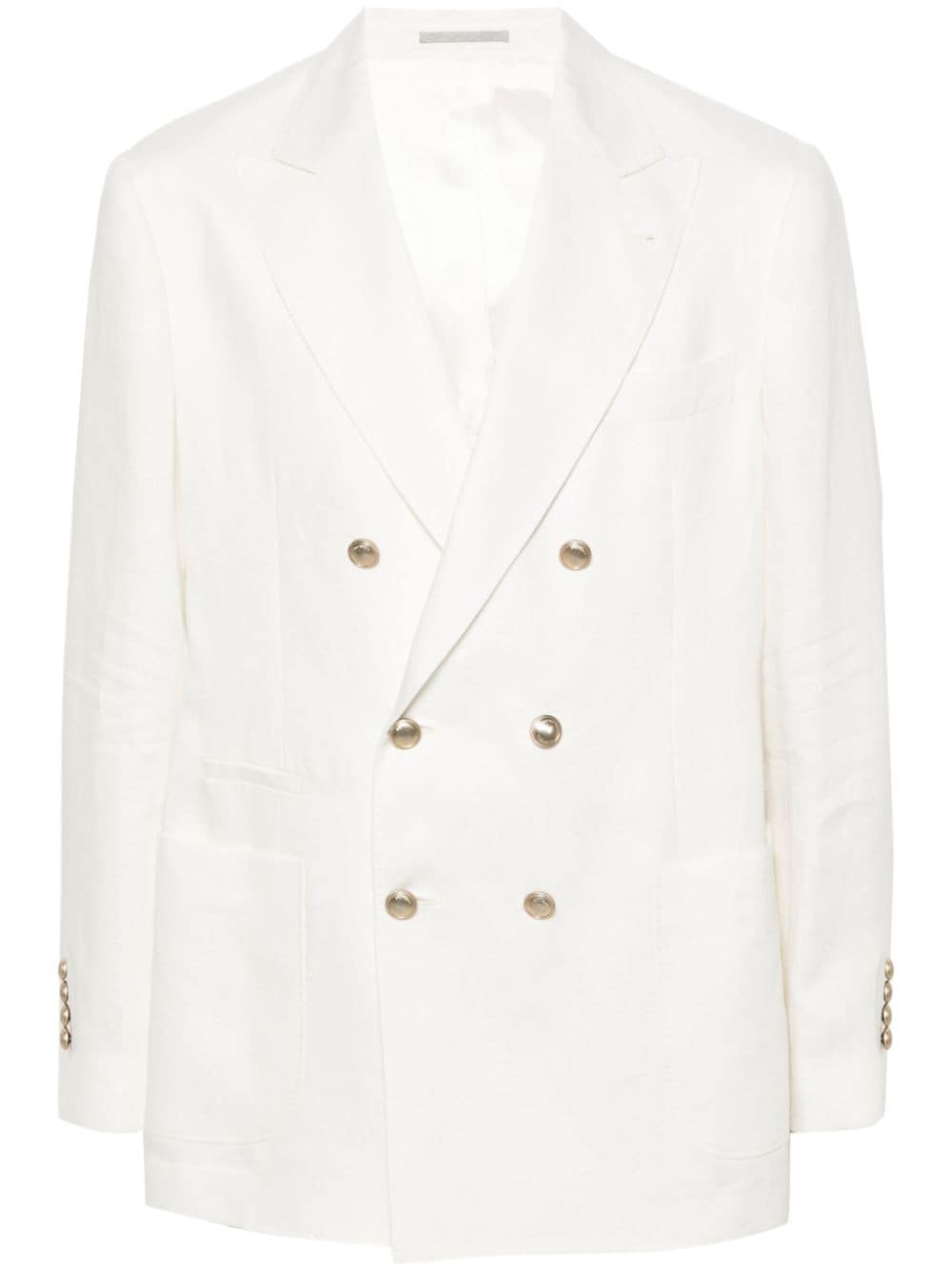 double-breasted linen blazer - 1