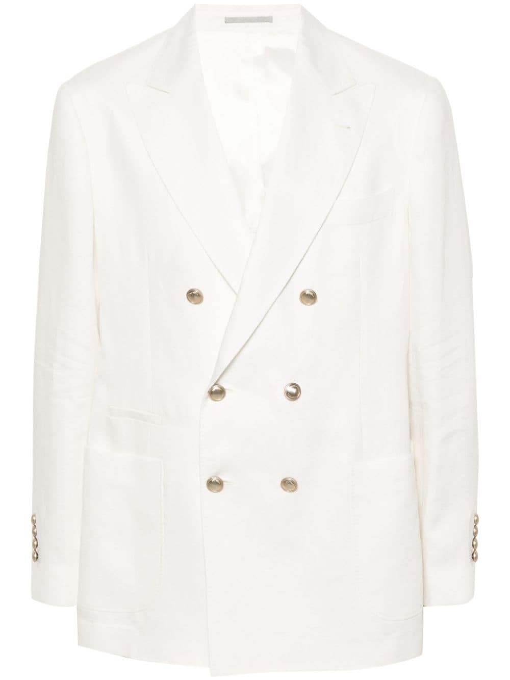 double-breasted linen blazer - 1