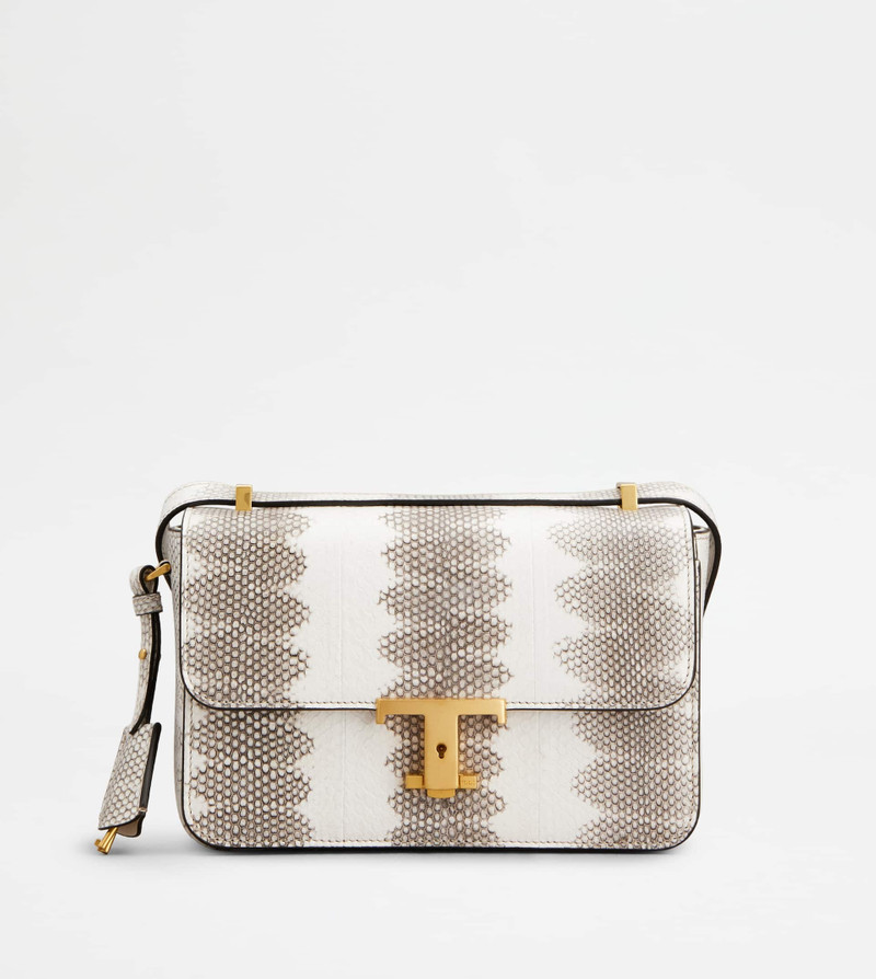 T TIMELESS FLAP BAG IN REPTILE MINI - WHITE, BROWN 1