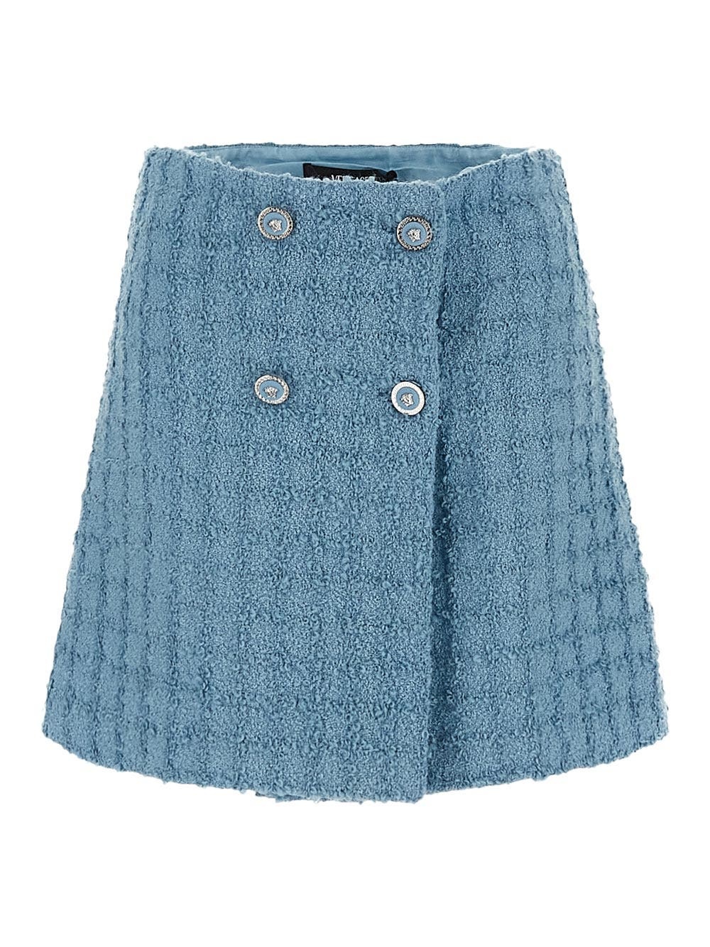 スカート VERSACE BOUCLE TWEED MINI WRAP SKIRT VERSACE Bouclè Tweed Wrap Mini Skirt | oluxury | REVERSIBLE