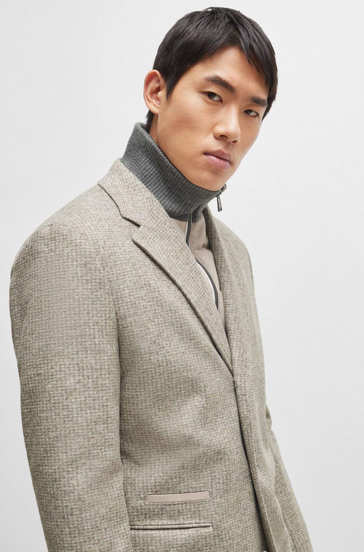 SLIM-FIT COAT IN WOOL BLEND WITH ZIP-UP INNER - 3