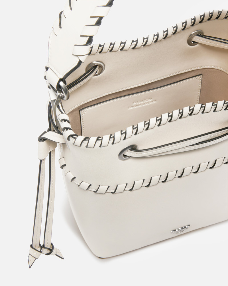 SMALL LEATHER BUCKET BAG WITH THREADED DETAILING 4