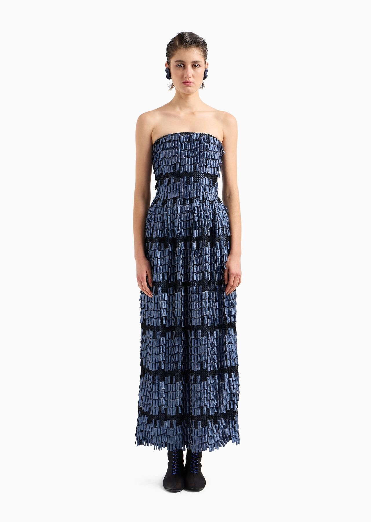 Long bustier dress in a viscose blend with fringe-effect embroidery - 2