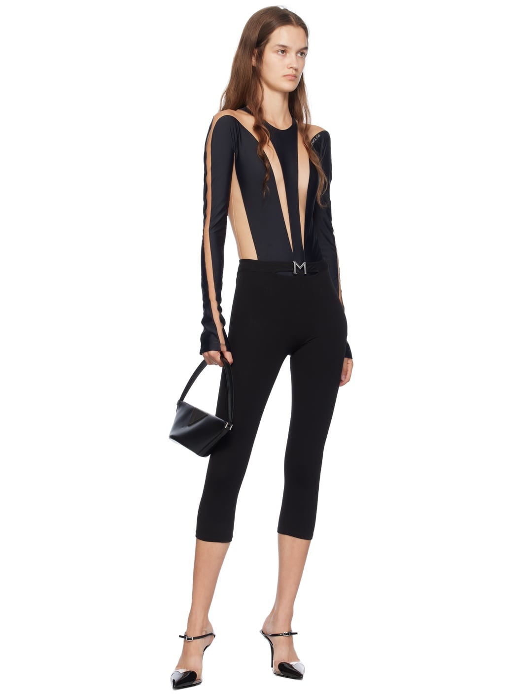 Black & Beige Paneled Bodysuit - 5