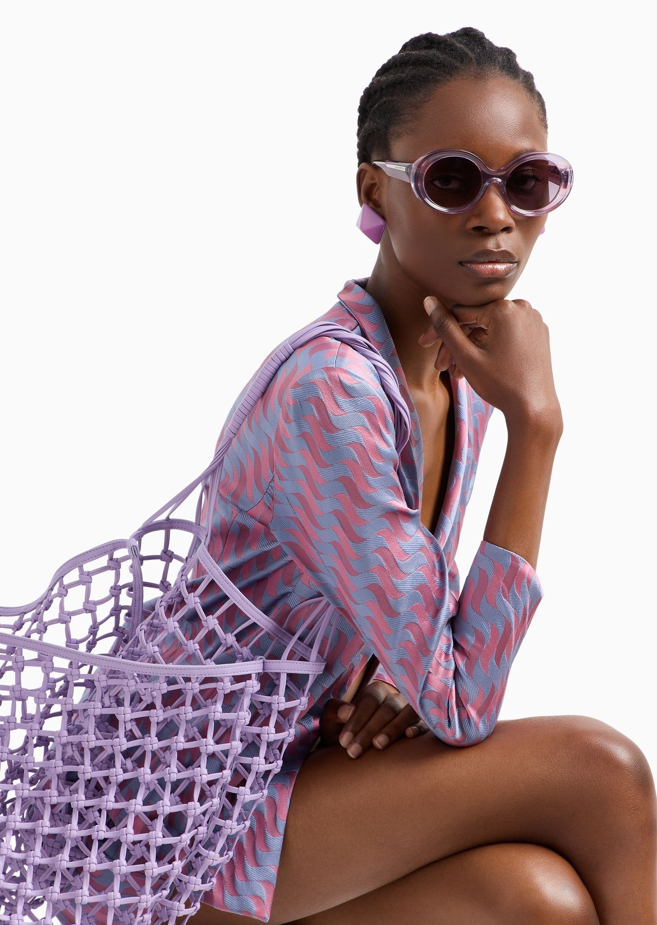 Two-tone wave-motif jacquard jacket with shawl collar - 5