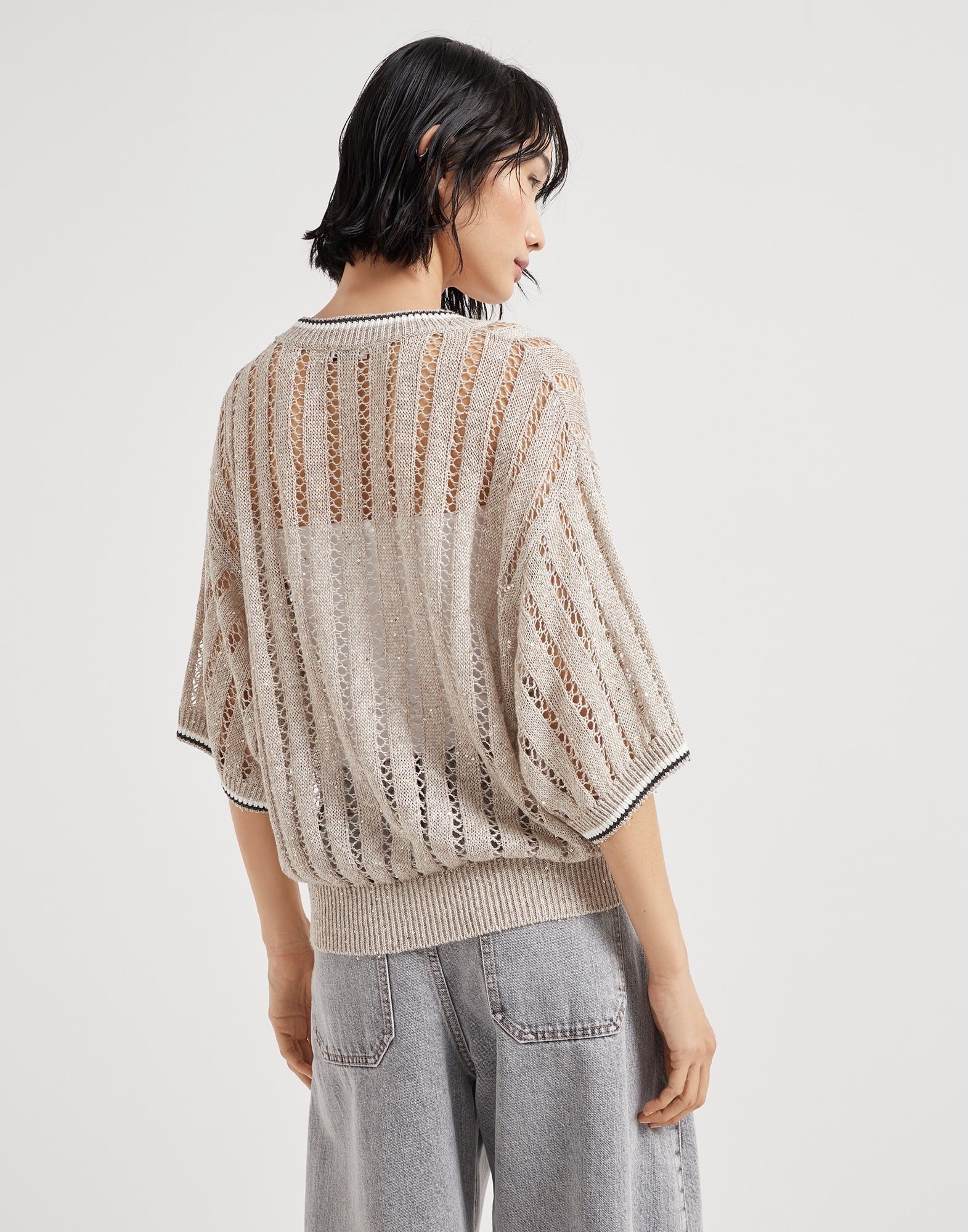 Linen dazzling ribbed net sweater - 2