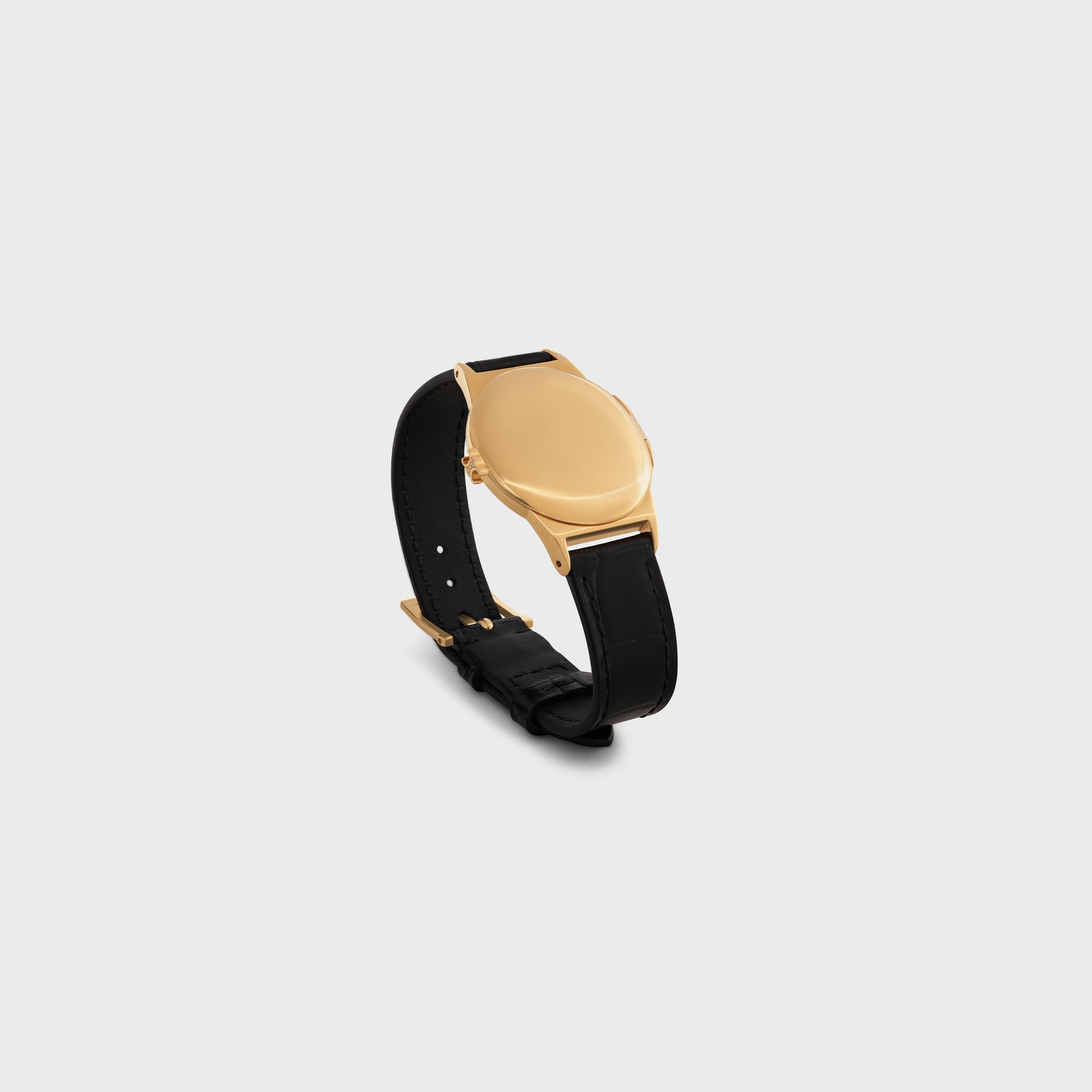 CELINE CONTRETEMPS BRACELET IN BRASS WITH GOLD FINISH AND BLACK CALFSKIN - 1