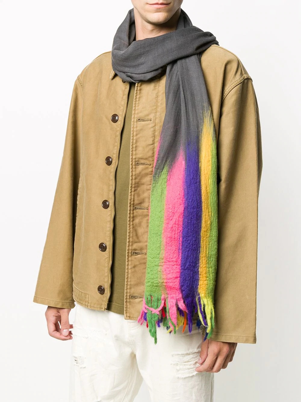 rainbow print frayed edge scarf - 2