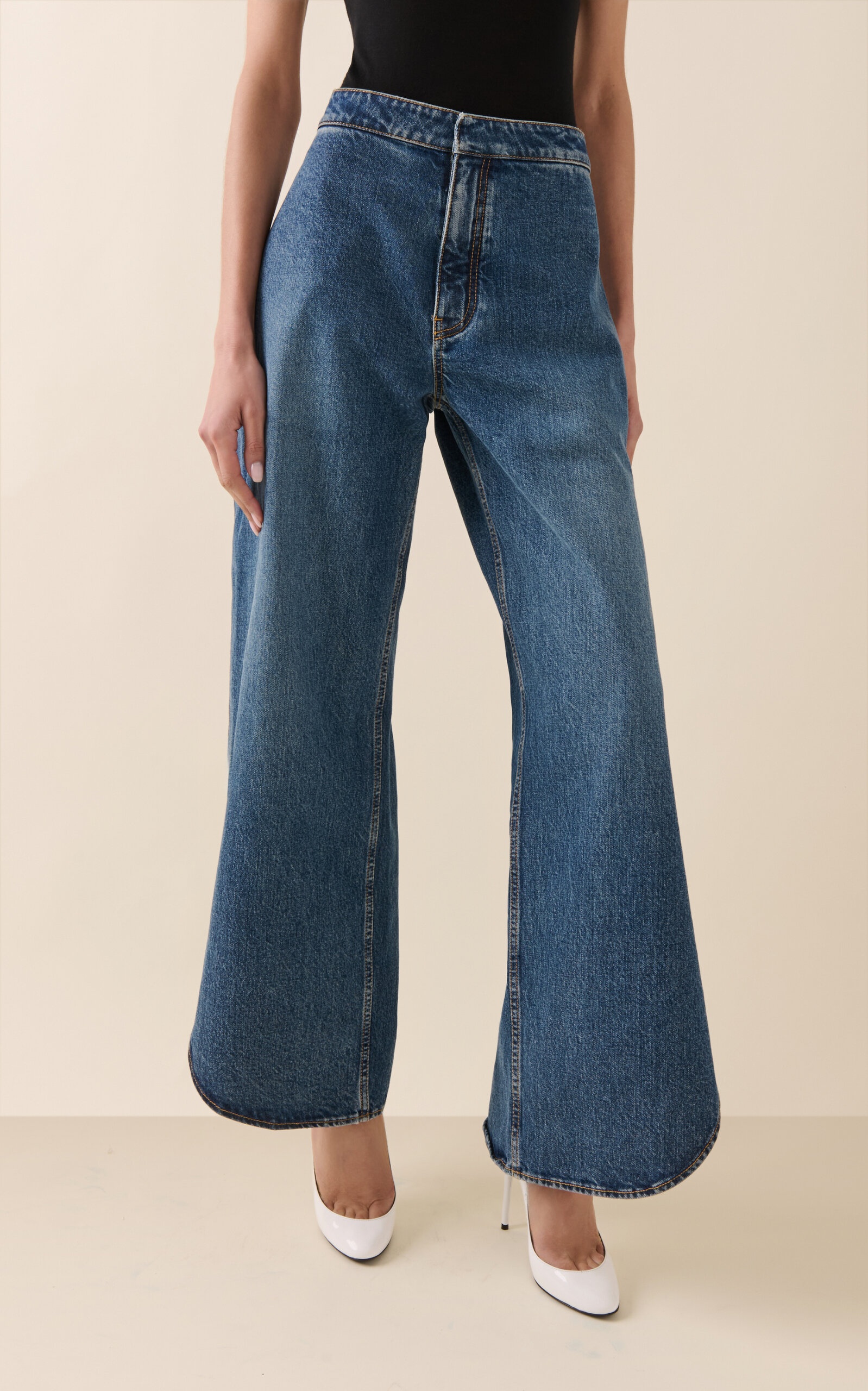 Round Stretch Mid-Rise Wide-Leg Jeans medium wash - 3