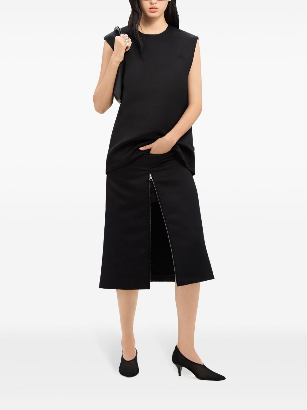 zip-detail satin midi skirt - 2