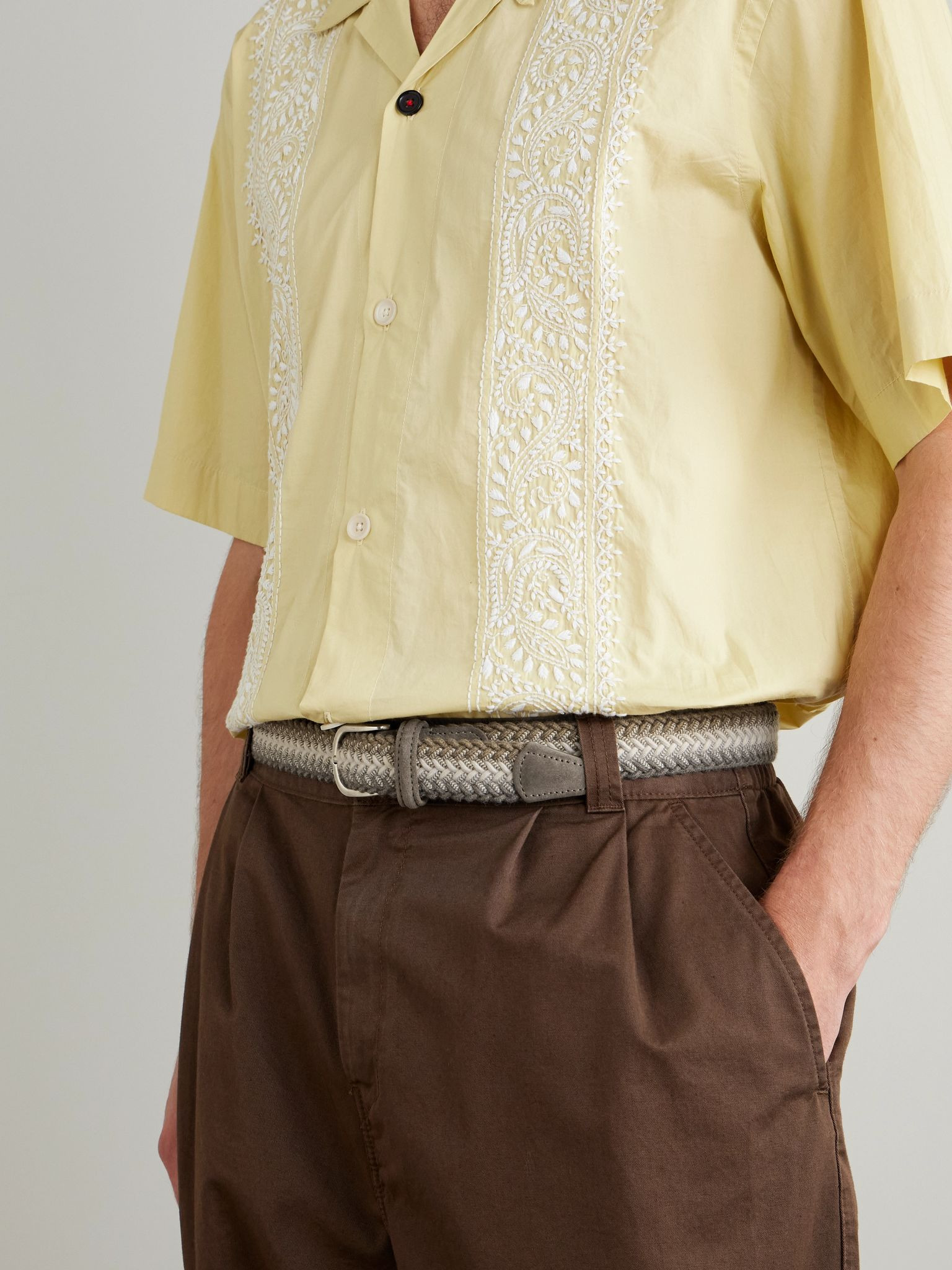 3cm Suede-Trimmed Woven Stretch-Wool Belt Beige - 3