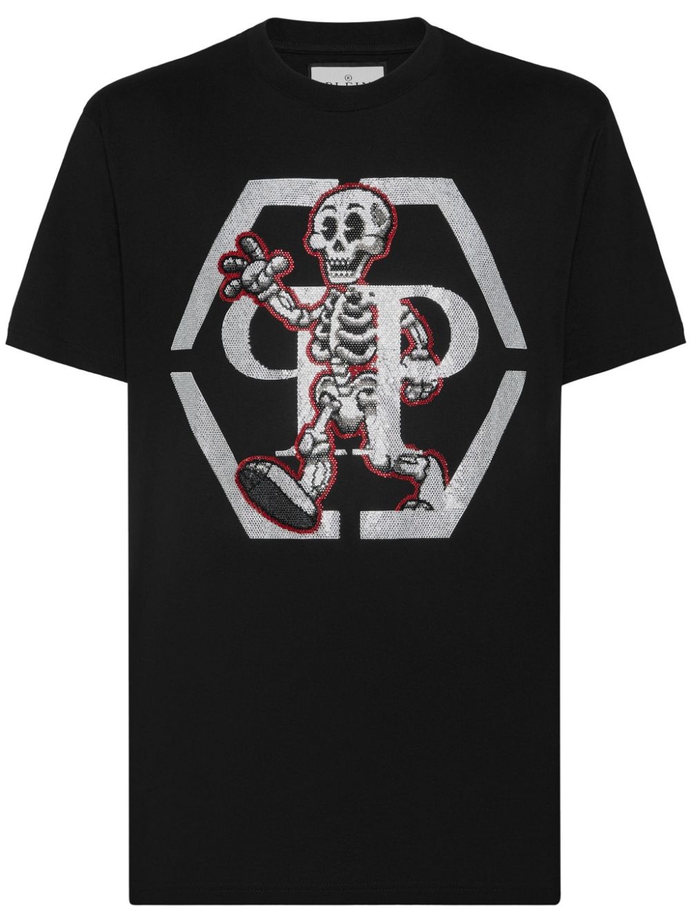 rhinestone-skeleton cotton T-shirt - 1