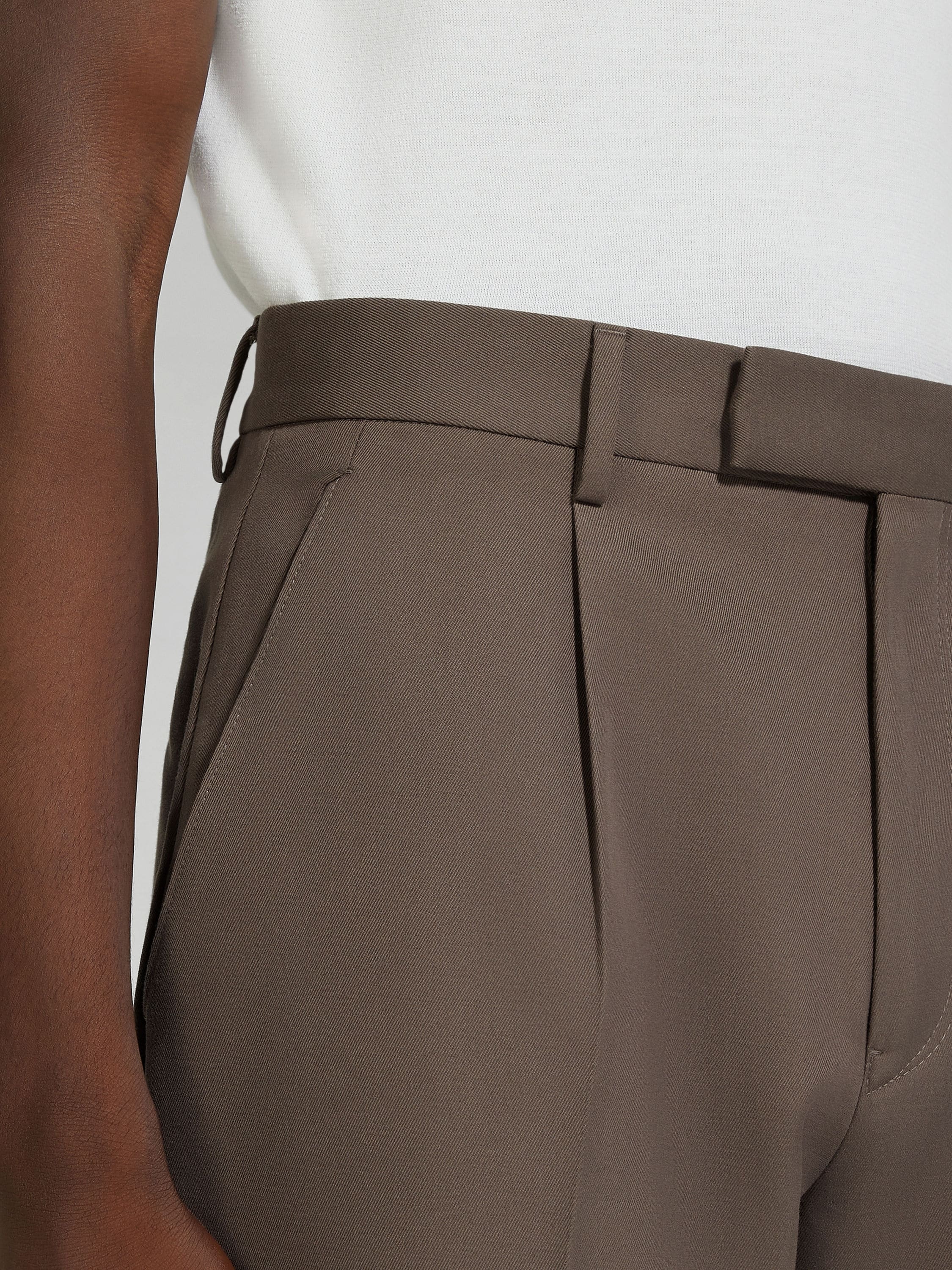 DARK TAUPE COTTON AND WOOL PANTS - 2