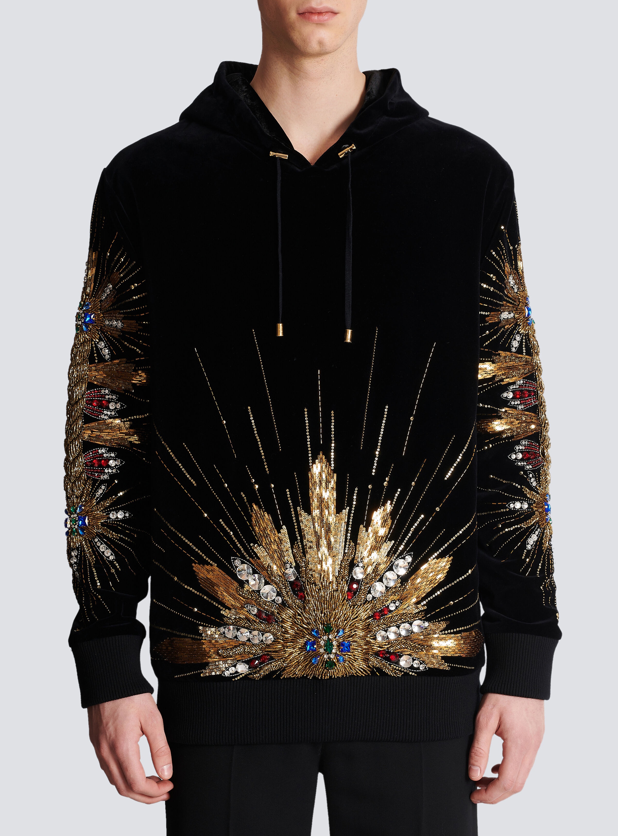 Velvet hooded sweatshirt with embroidery - 5