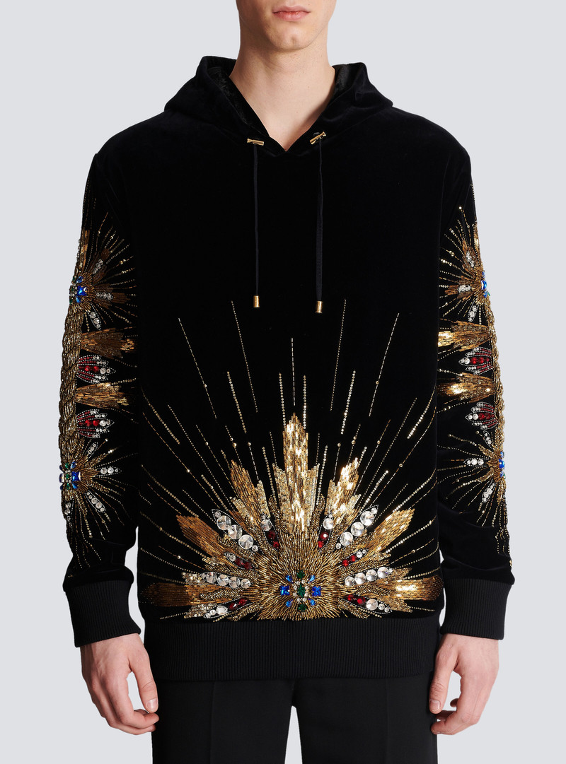 Velvet hooded sweatshirt with embroidery 5