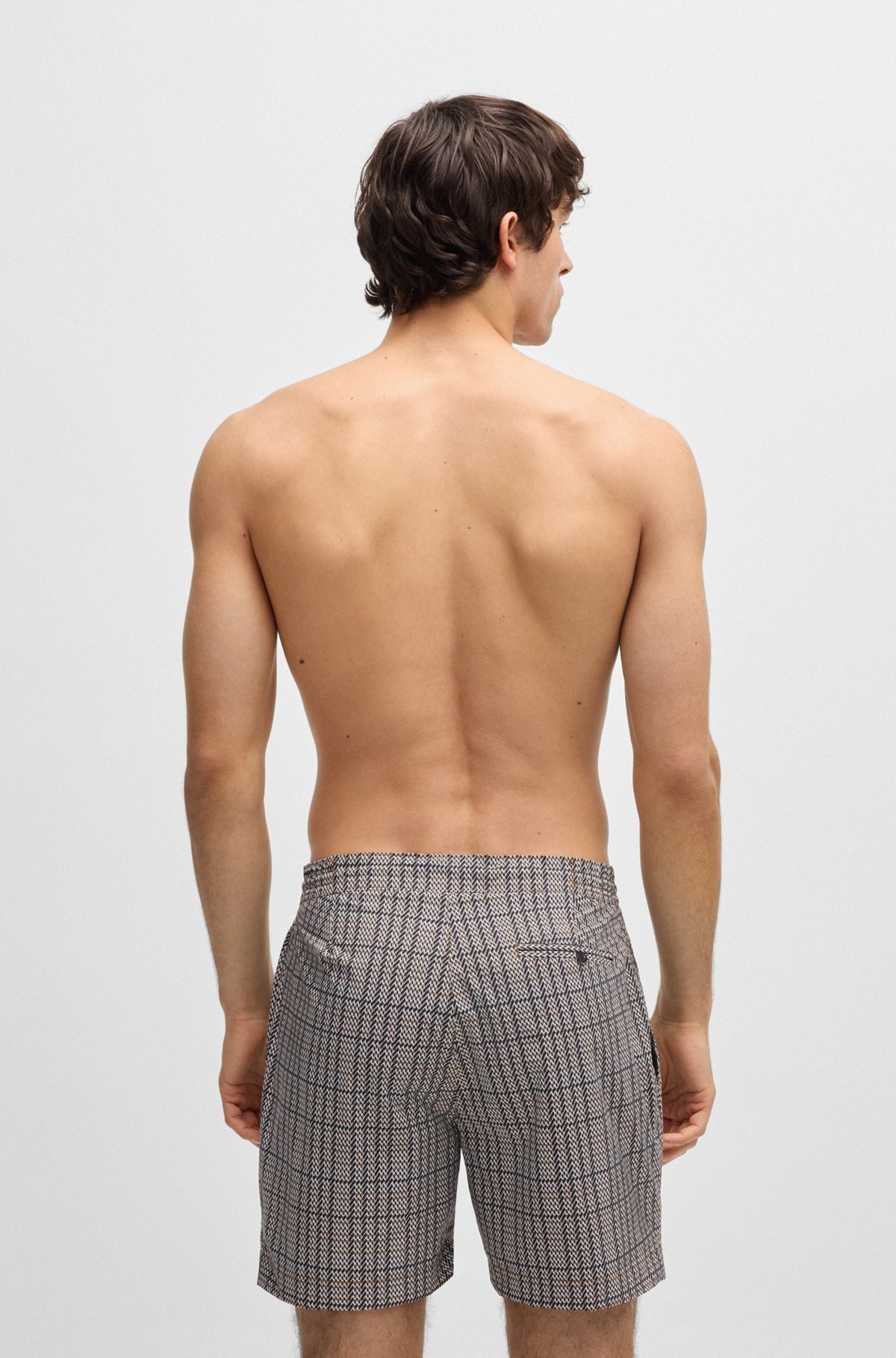 MICRO-PRINT SWIM SHORTS WITH LOGO BADGE - 4