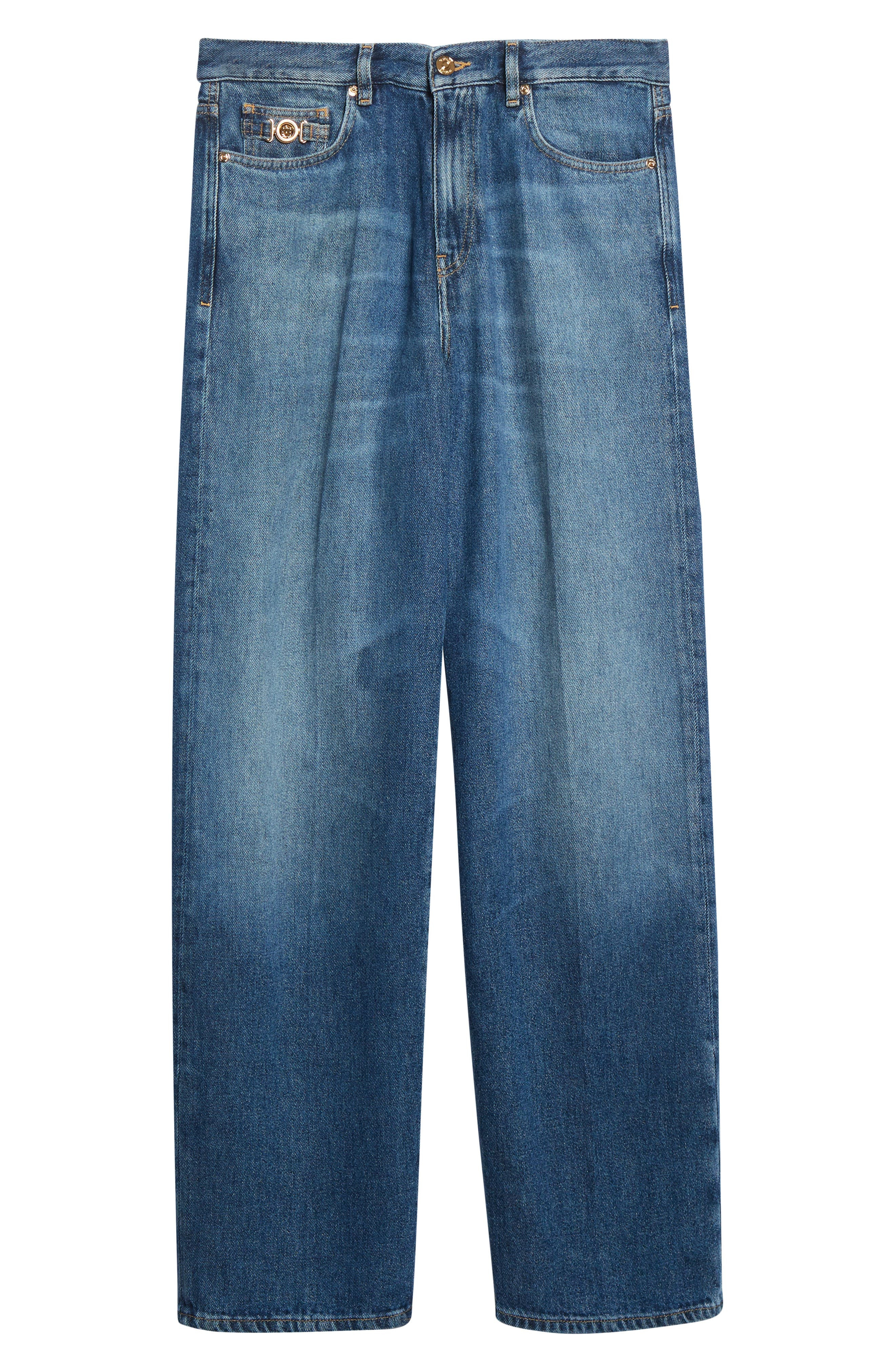 Versace Medusa Biggie Relaxed Straight Leg Jeans in Medium Blue at Nordstrom - 6