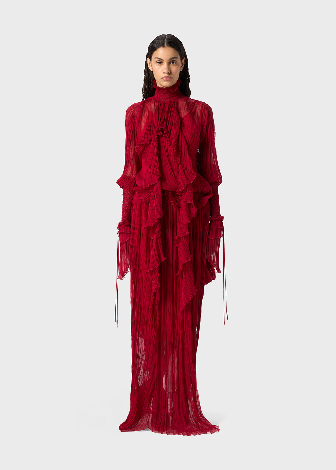 LONG PLEATED SILK CHIFFON DRESS WITH SPLIT - 3