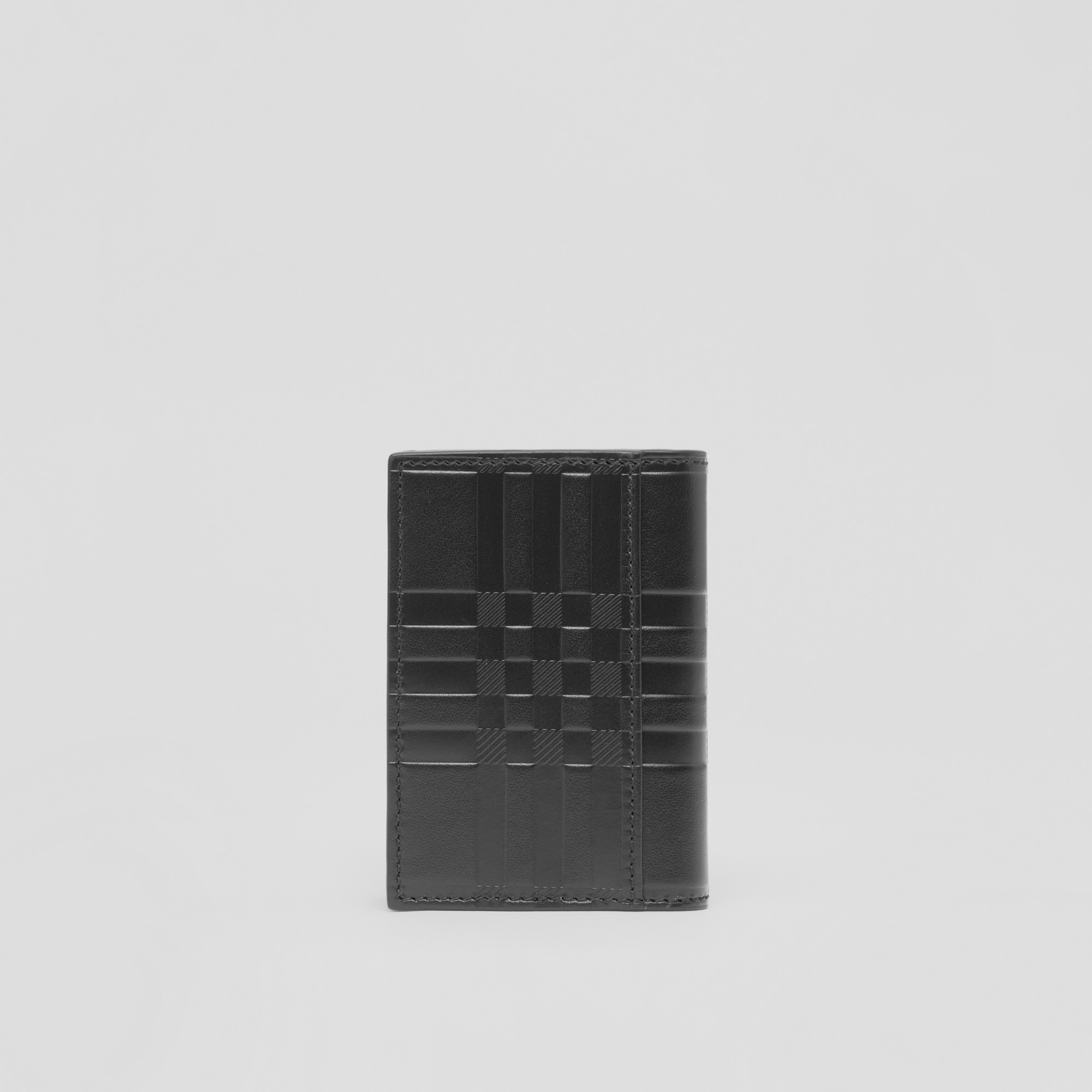 Embossed Check Leather Folding Card Case - 5